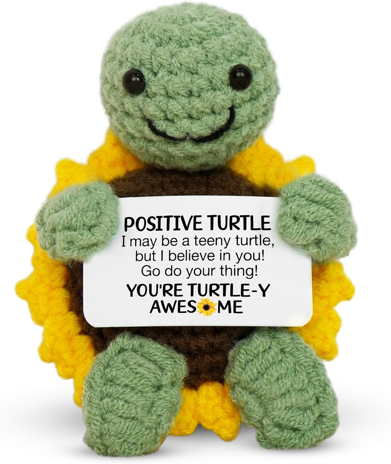 Oassie Positive Turtle Crochet Plush - Easter Basket Stuffers, Birthday Relaxation Gifts for Teens, Kids, Women, Moms with Encouraging Card