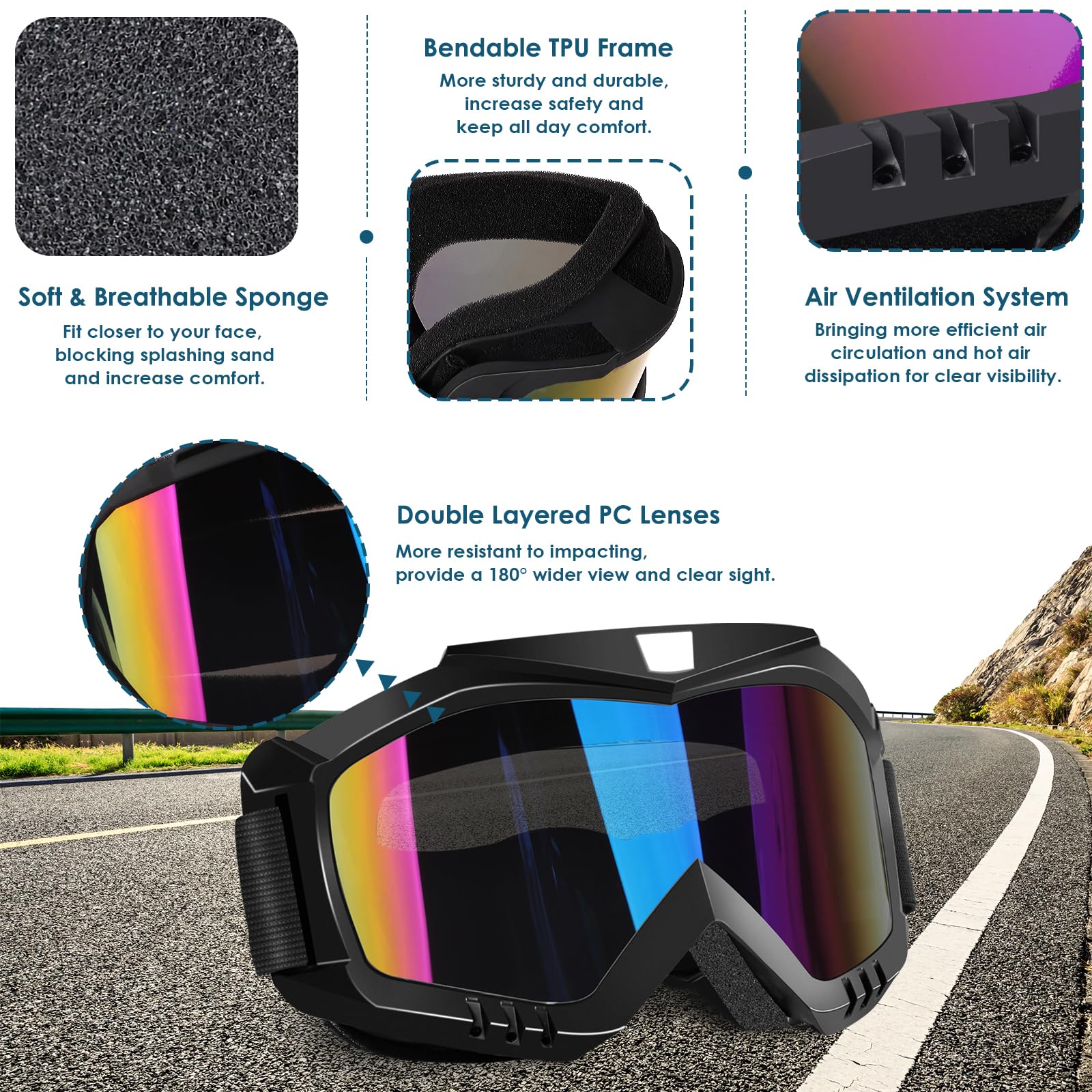 OXG Lunettes de moto OTG, anti-poussière, UV400, pour motocross, ski tout-terrain, pour adultes et jeunes