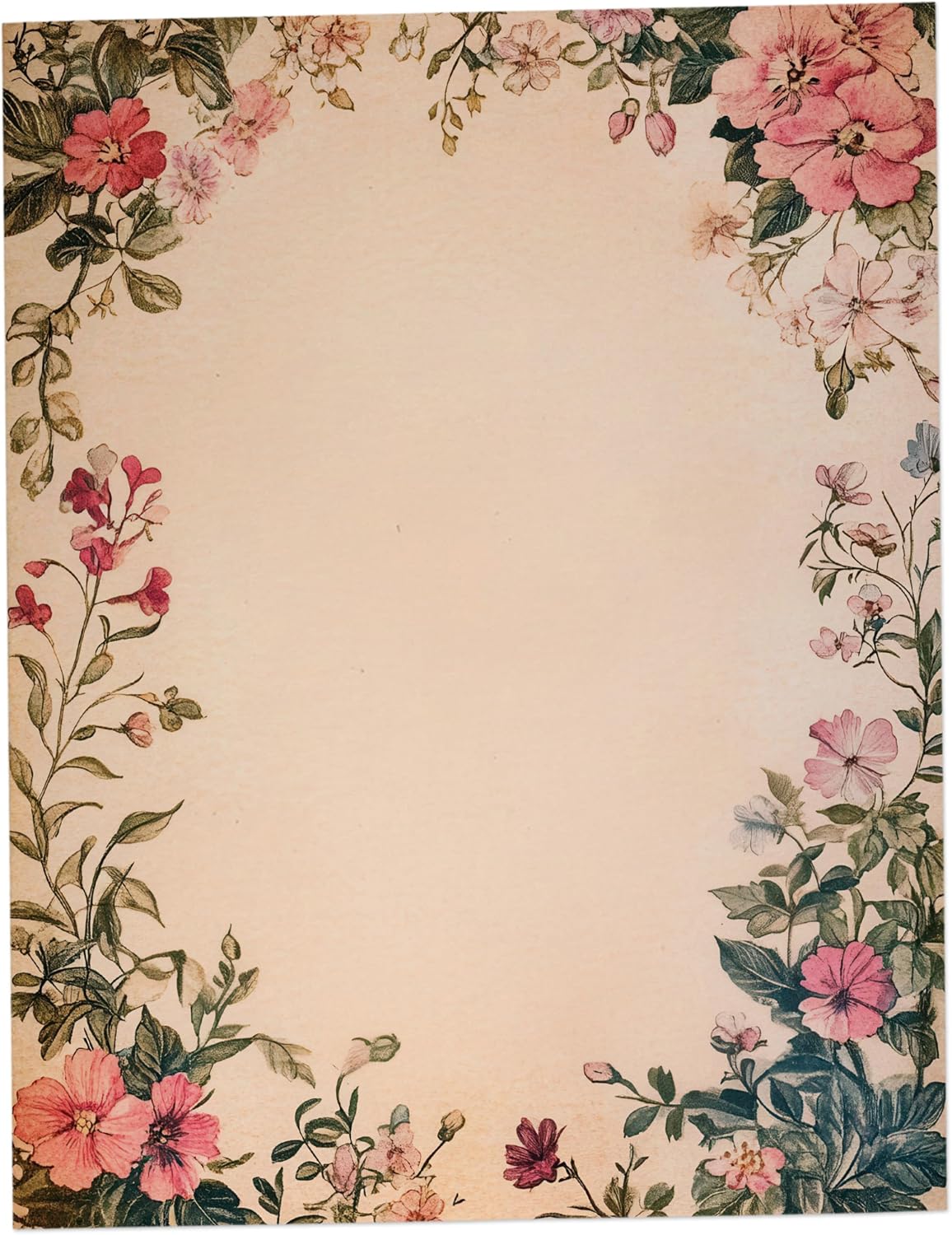 Vintage Floral Border Stationary Paper - 60 Sheets Pretty Letter Paper for Inkjet/Laser Printers