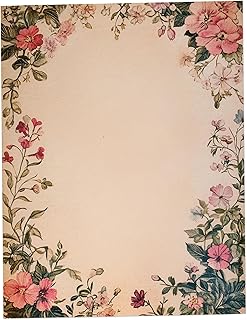 Vintage Floral Border Stationary Paper - 60 Sheets Pretty Letter Paper for Inkjet/Laser Printers