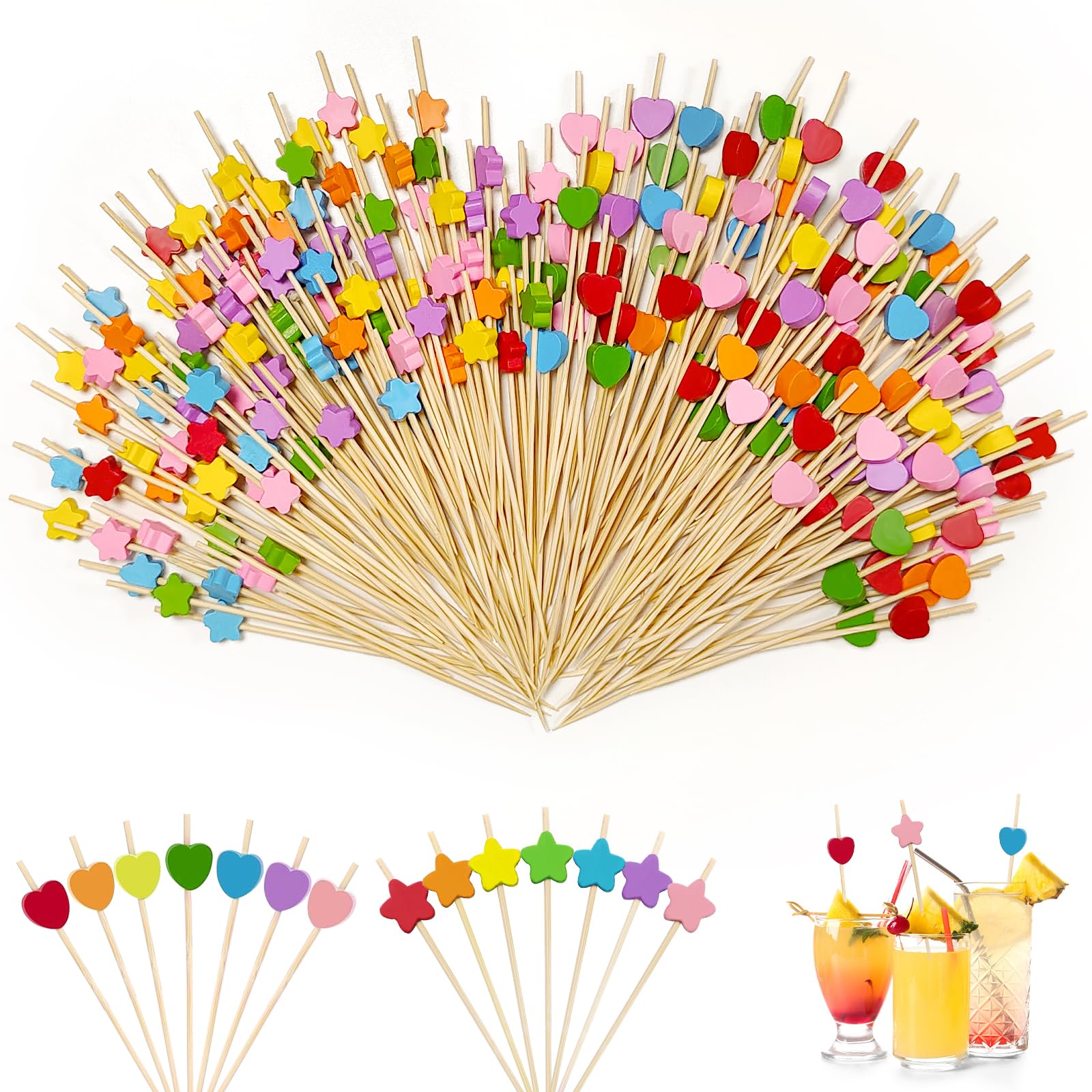 100 Stuks Cocktailsticks, Rood Hart Bamboe Houten Cocktail Stick, Houten Tandenstokers Feestartikelen, voor Gerechten, Fruit, Tandenstoker, Middagthee, Feestbenodigdheden(Oranje
