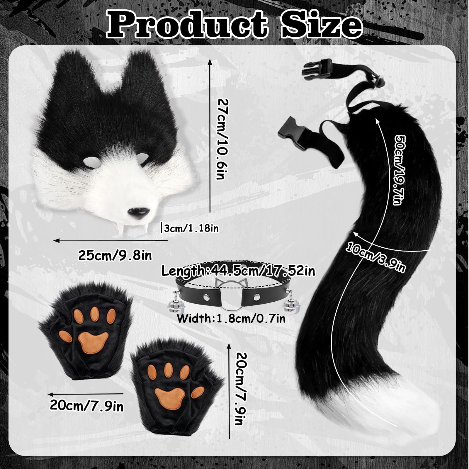 YAEGIMHT Faux Wolf Costume Cosplay Set for Adult Halloween Fancy Dress Include 3D Wolf Mask with Detachable Teeth - Image 2