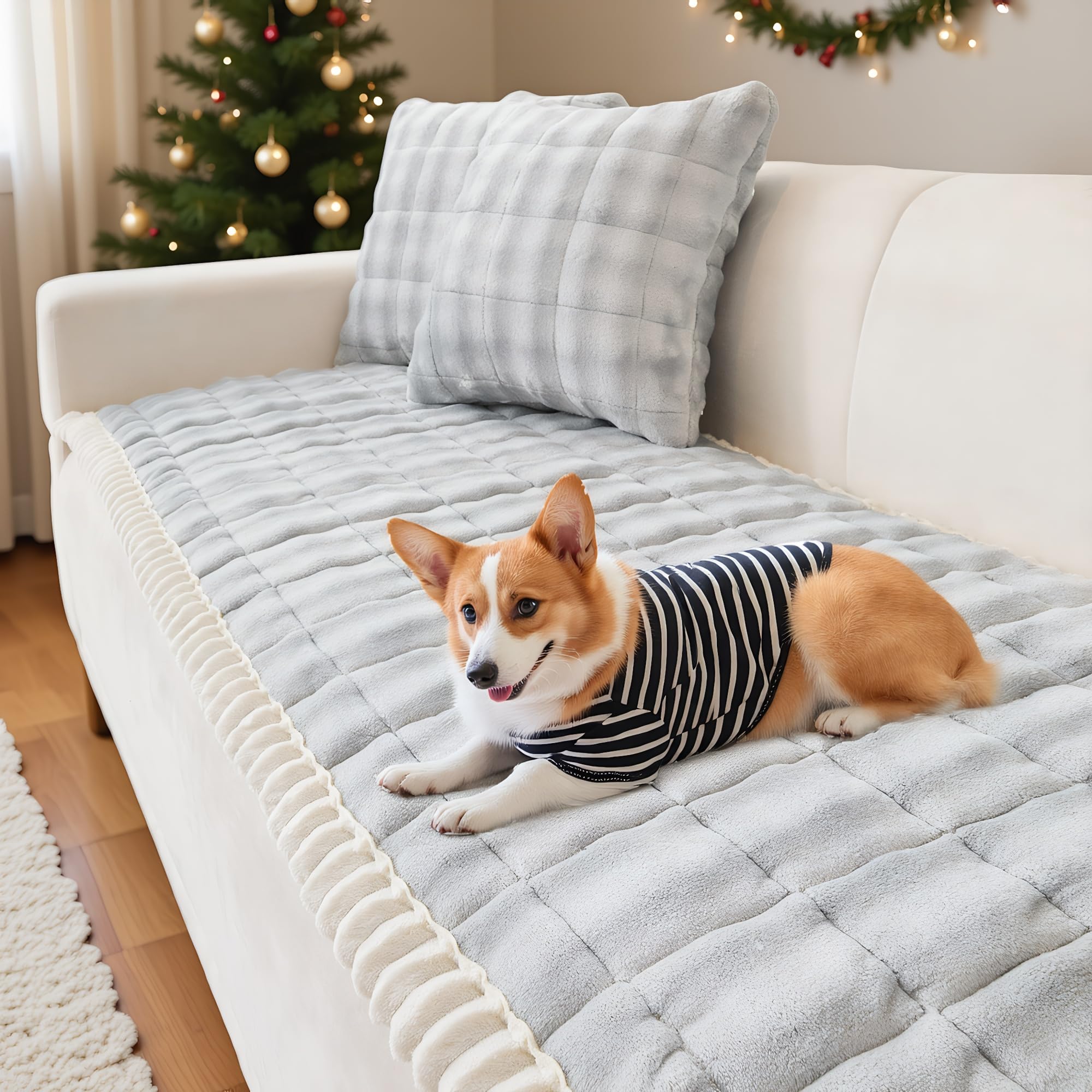 LiveGo Milk Velvet Sofa Cover, Washable Pet-Friendly Couch Cover, Non-Slip Fuzzy Sofa Protector for 2/3/4 Seater