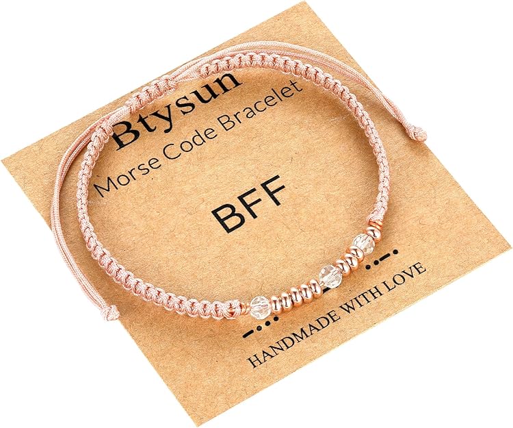Btysun Morse Code Bracelets for Women Christmas Gift Stocking Stuffers for Teens Pink Braided Bracelets Inspirational Best Friend Birthday Gifts for Her High School Graduation Gifts for Her 2025 Mom Bracelet Jewelry