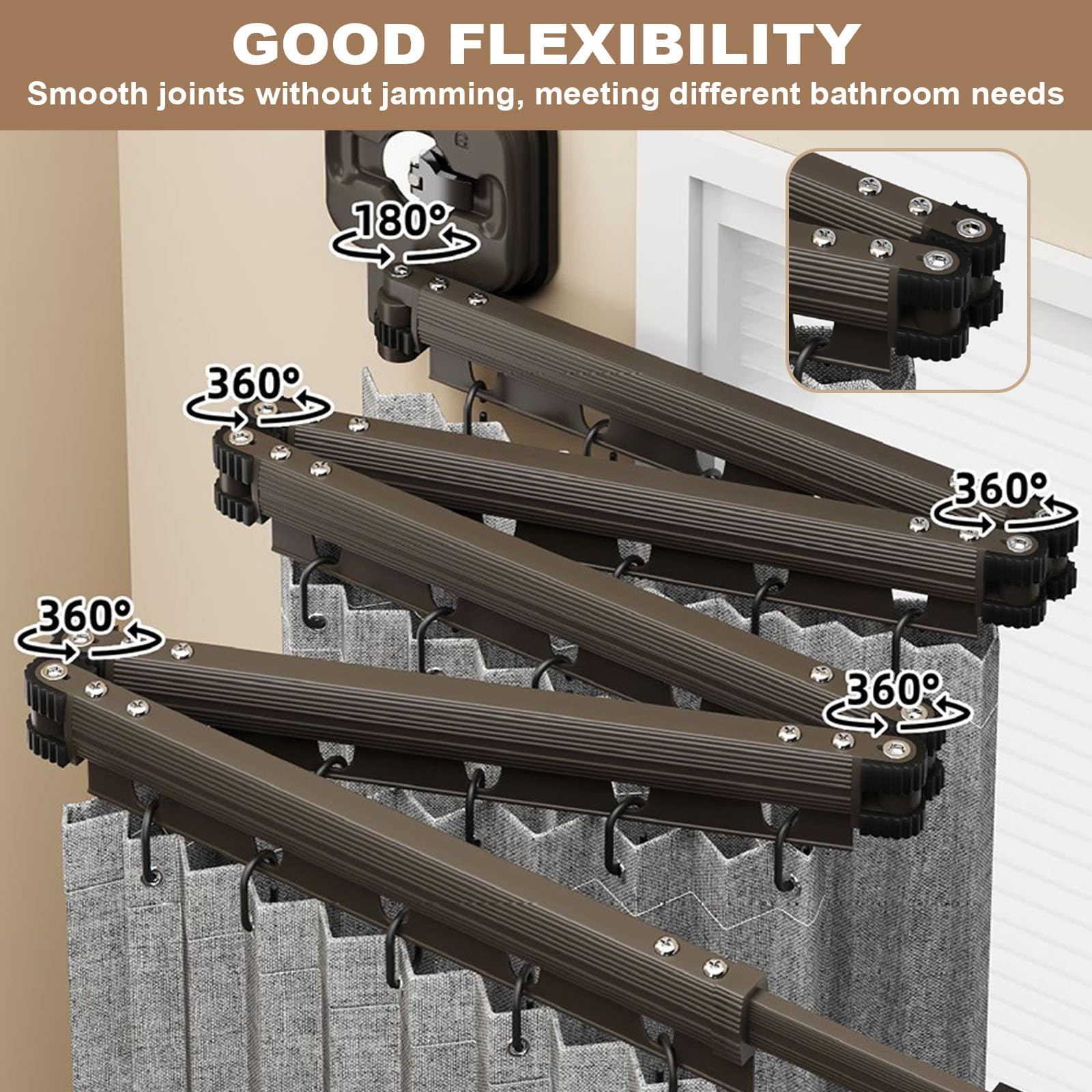 Barra de cortina de ducha plegable de montaje en pared, ajustable, sin taladro, juego de cortina de ducha retráctil para baño, tienda de ropa, vestidores, RV