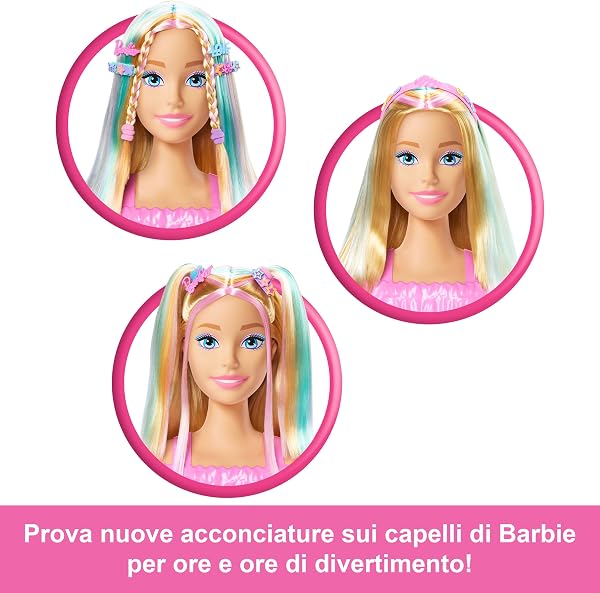 Barbie - Styling Head Deluxe, capelli biondi con oltre 20 accessori per acconciature, fermagli per capelli a stella o farfalla cambia colore, giocattolo per bambini, 3+ anni, JFG81 - 4