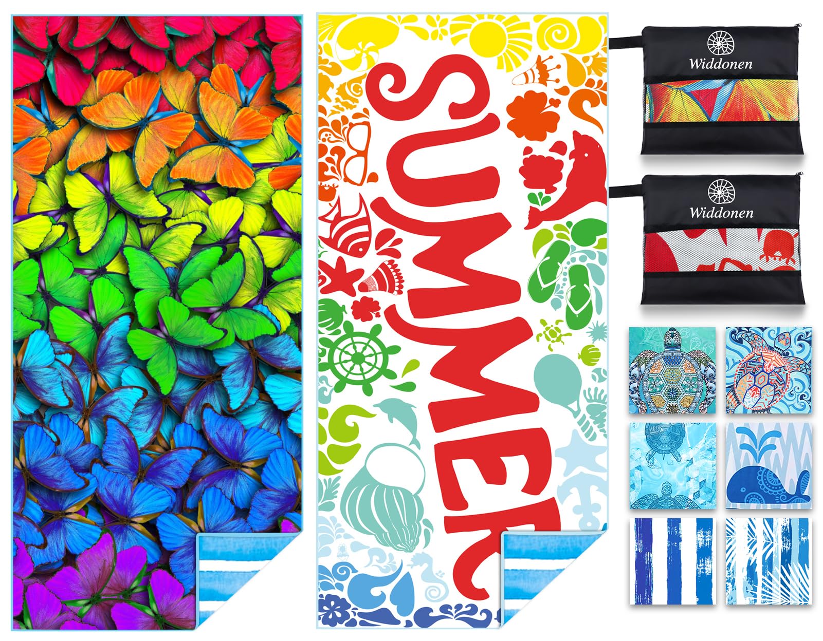 2 Pack Microfiber Lightweight Beach Towel Sand Free Quick Dry Absorbent Thin Compact Towels for Swimming Pool Camping Beach Accessories Large Easy Pack Travel Things for Vacation Essentials Gift
