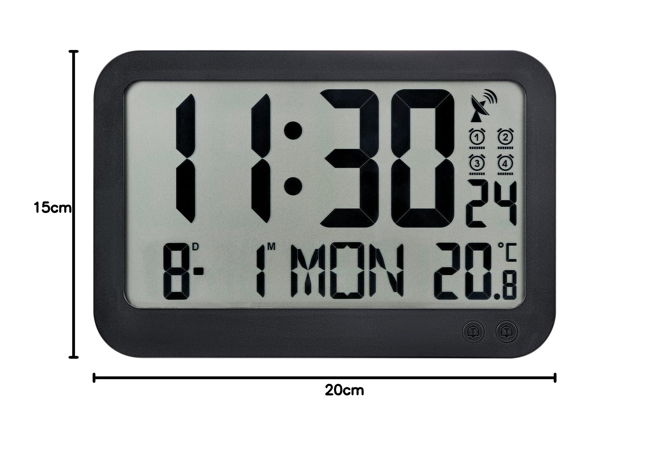 Atlanta Funk Wanduhr Tischuhr Wecker große LCD Digital Anzeige mit Temperatur 4 Alarme Snooze Tag Datum Rechteck - 4519