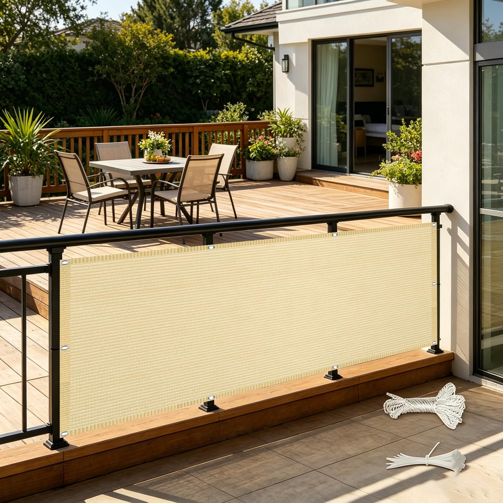 Ogrodzenie Prywatności 150 x 260 cm Ochrona Przed Wiatrem I Promieniowaniem UV Prywatność W Ogrodzie I Ekran Ochronny Odporne Na Rozdarcie Na Balkon, Taras, Werandę, Patio, Kolor kremowy