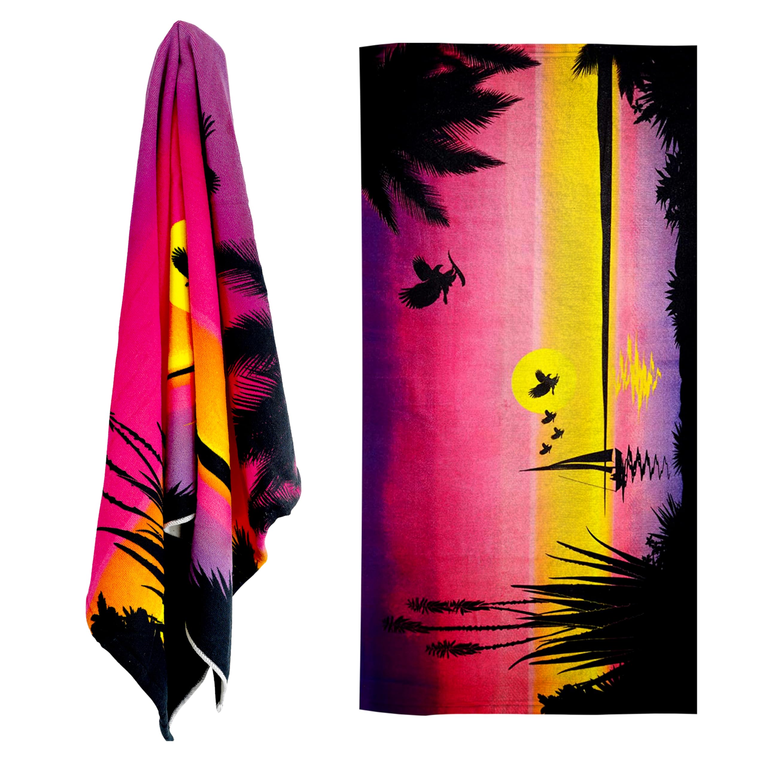 Geezy Sunrise Microfibre Beach Towel, Birds Design - Quick Drying, Lightweight, Sand-Free, Large & Durable, Summer Design - Beach Essentials For Travel, Holiday, Swimming, Sauna, Adults, 70X140cm