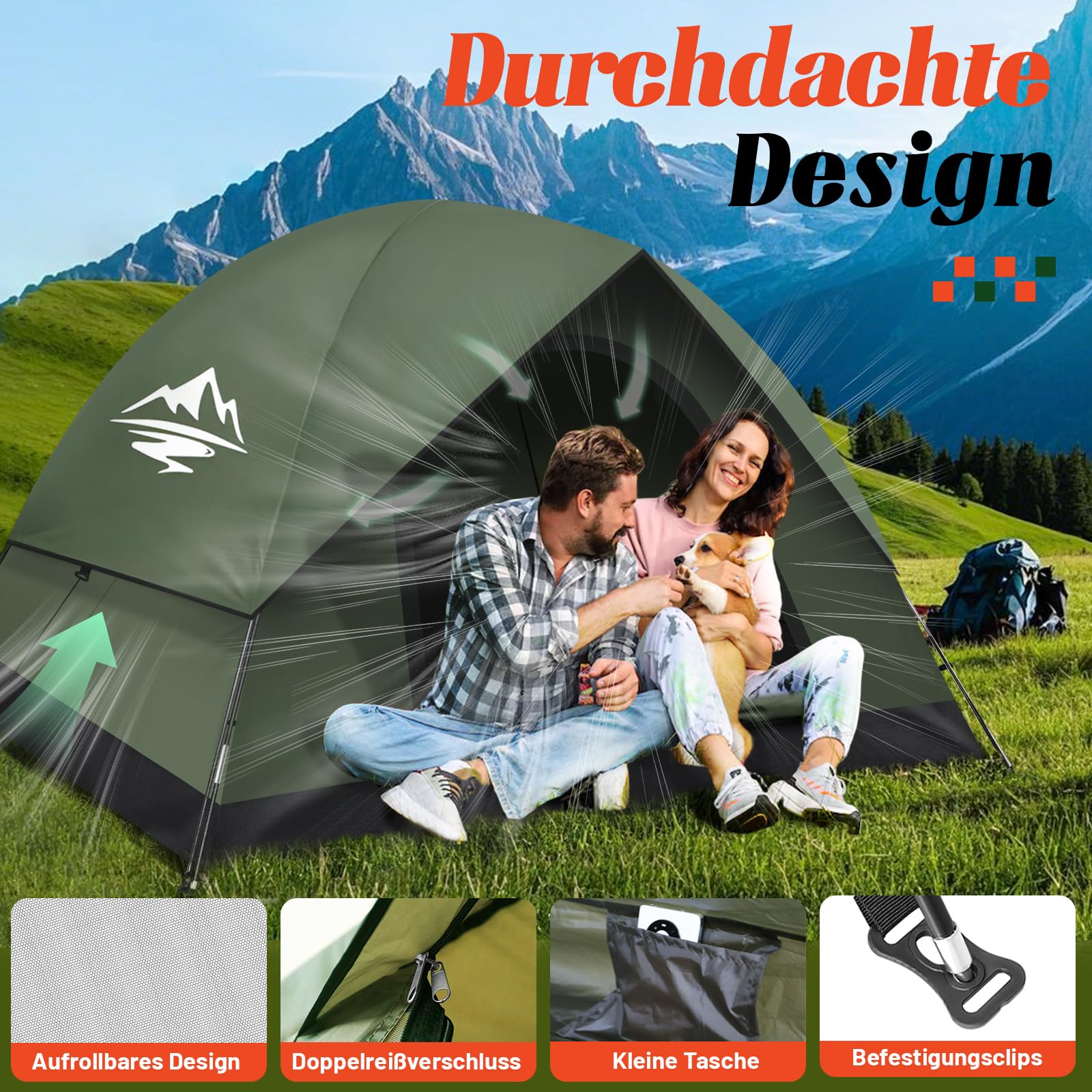 Zelt 2-3 Personen Camping Zelte - Ultraleichte Campingzelt Kuppelzelt Winddicht 3-4 Saison mit Abnehmbarer äußerer Zeltplane, Kleine Packungsgröße, Geeignet für Camping Wandern Backpacking Familien