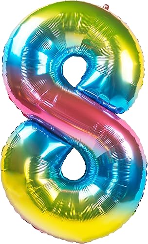 Party Kawaii Globos gigantes de 32 pulgadas para inflar con helio, para fiesta de cumpleaños, color degradado arcoíris (número 8 en degradado)