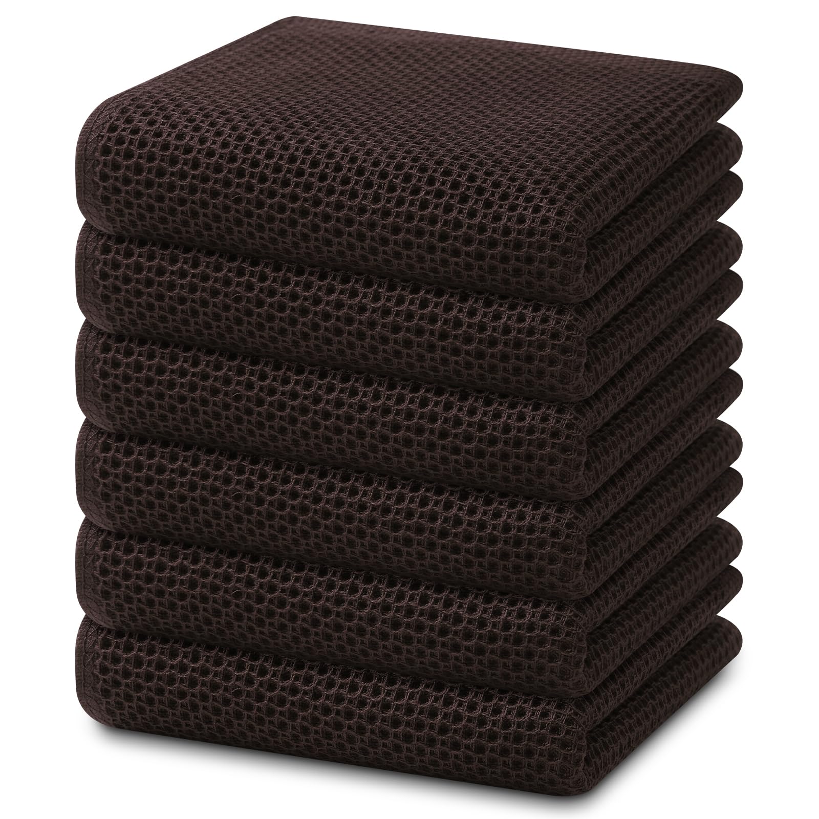 Homaxy 100% Cotton Waffle Weave Kitchen Dish Towels 6-Pack, Dark Brown