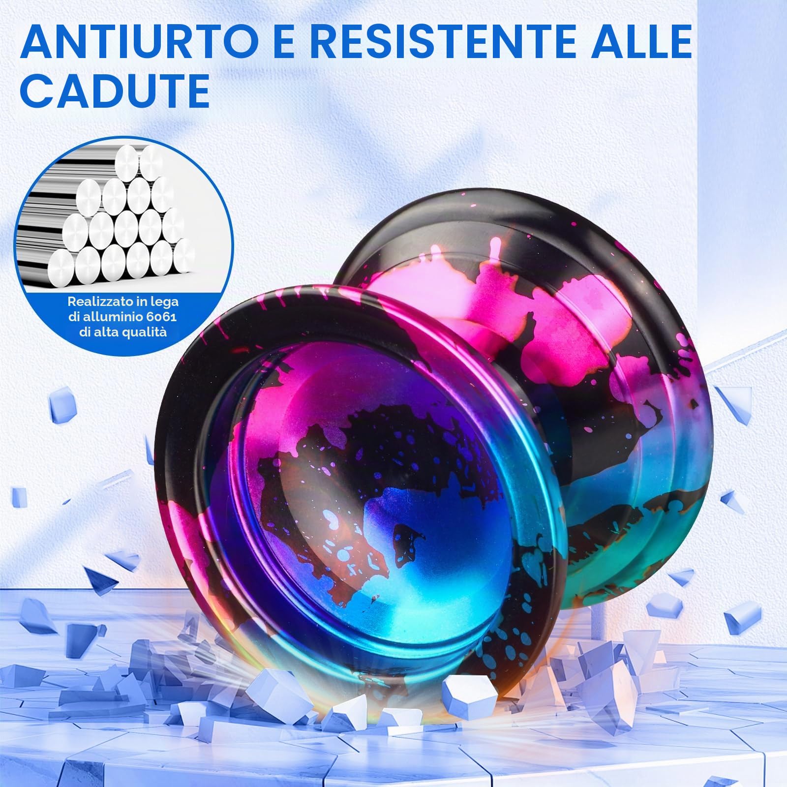 FETESNICE 1.No Yoyo professionale per adulti - Set di yoyo in metallo reattivo e non reattivo per principianti e giocatori avanzati, include 10 corde, guanto e borsa per il trasporto (nero, blu, rosa)