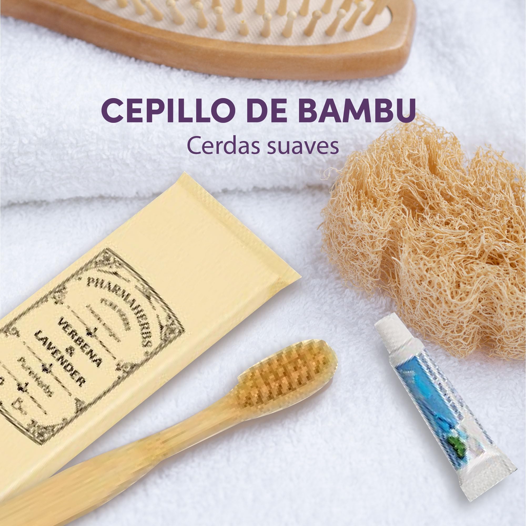 Pack de 100 Kits Dentales de Bambú con Cepillo de Cerdas Suaves Bio y Tubo de Pasta Dental - Ecológico y Sostenible, Ideal para Hoteles y Viajes