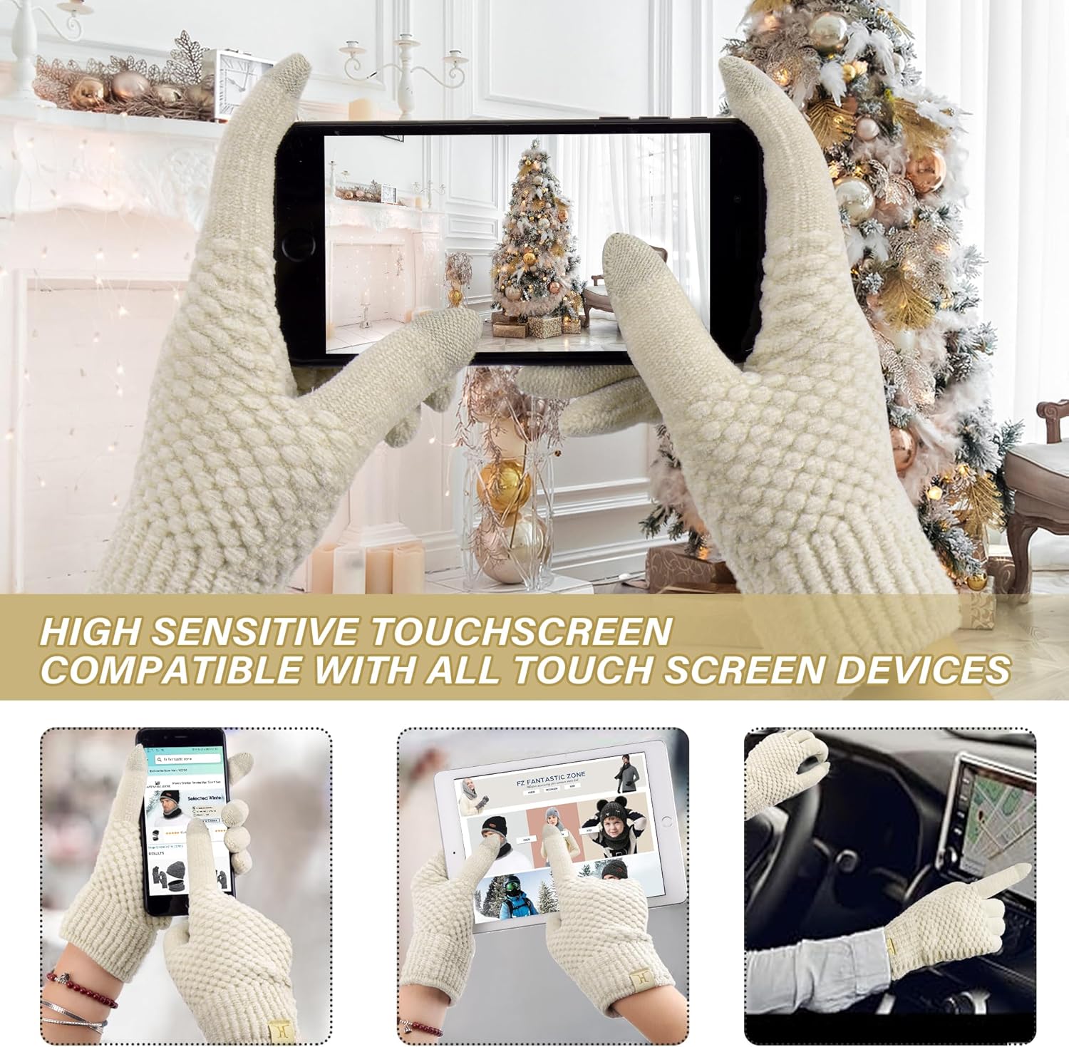 FZ FANTASTIC ZONE Womens Winter Gloves with Touchscreen Warm Chenille Knit Thermal Gloves for Women Cold Weather Gifts - Image 3