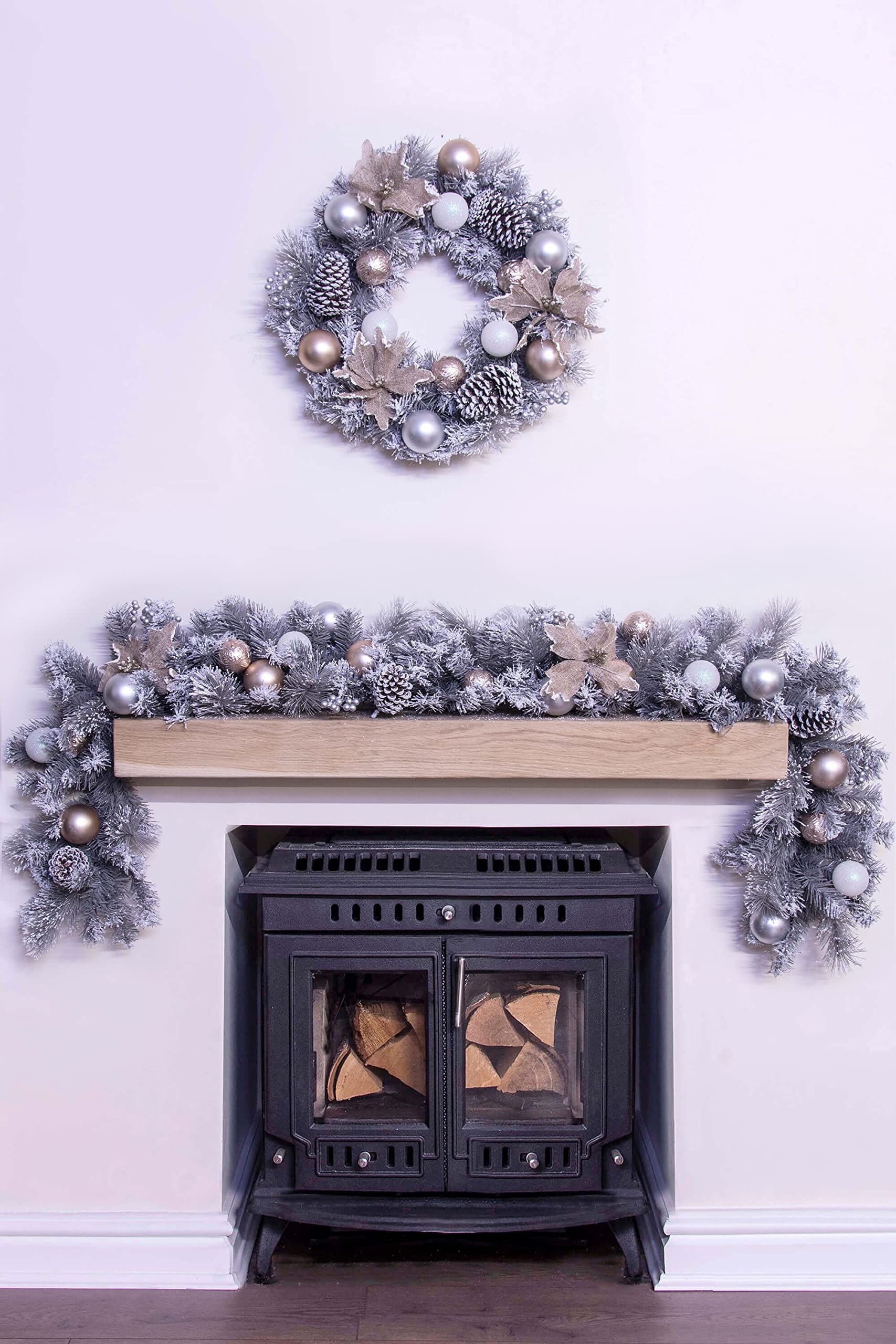 Christmas Tree World Silver/Gold | 180Cm Decorated Mixed Pine Garland With Rose Poinsettia