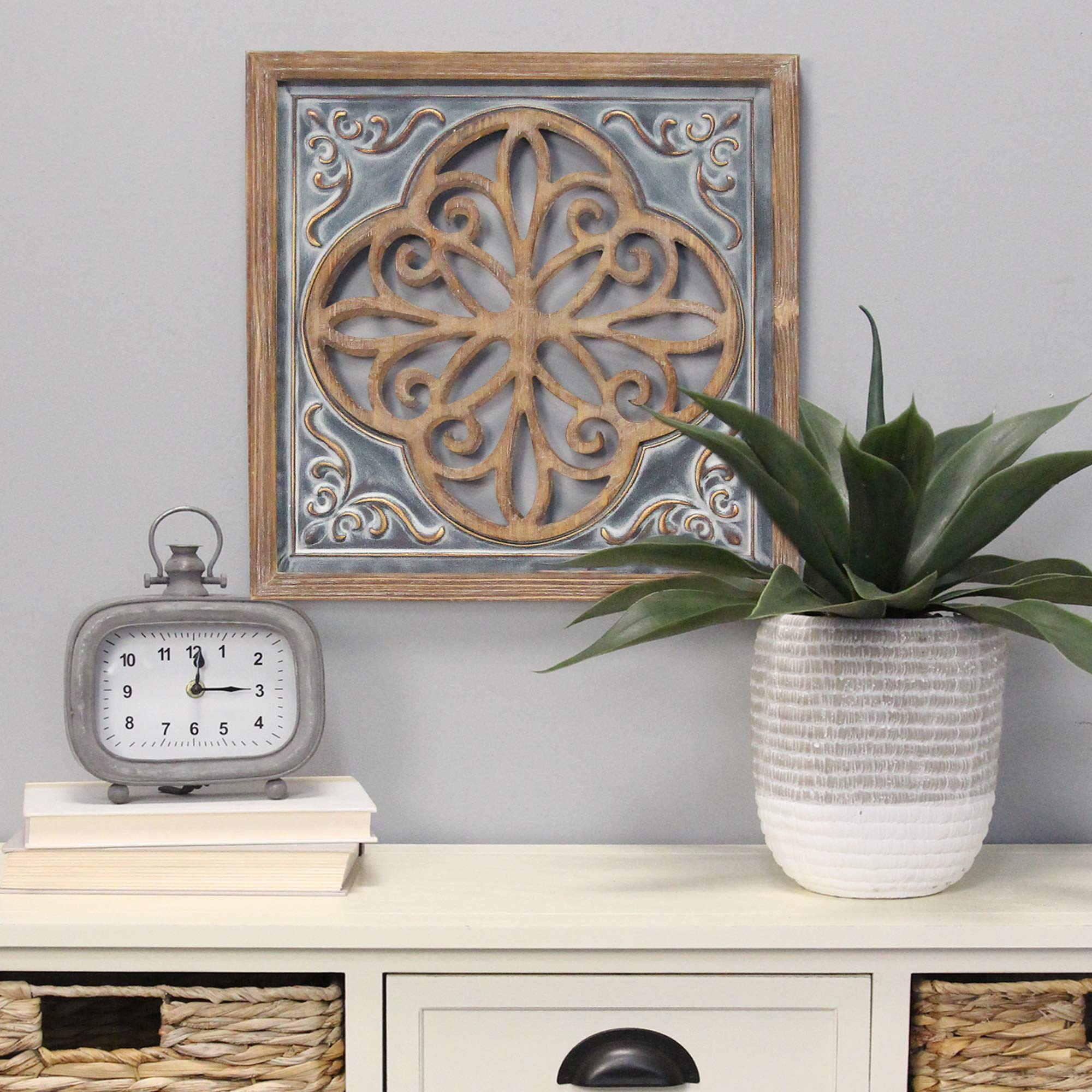 Stratton Home Décor Stratton Home Decor Wood and Metal Blue Square Wall