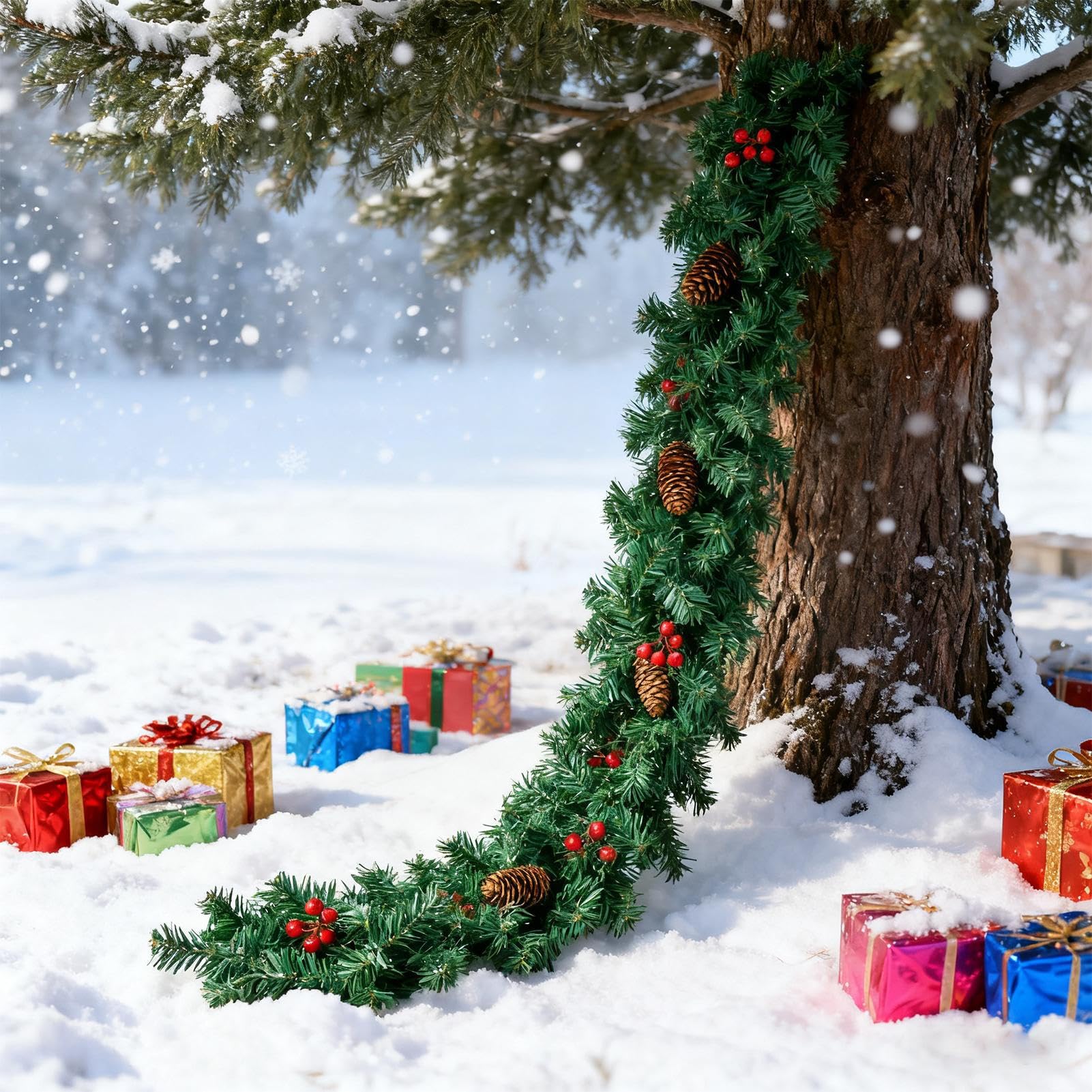 Guirnalda de Navidad realista, guirnalda de de mesa de 2,7 metros