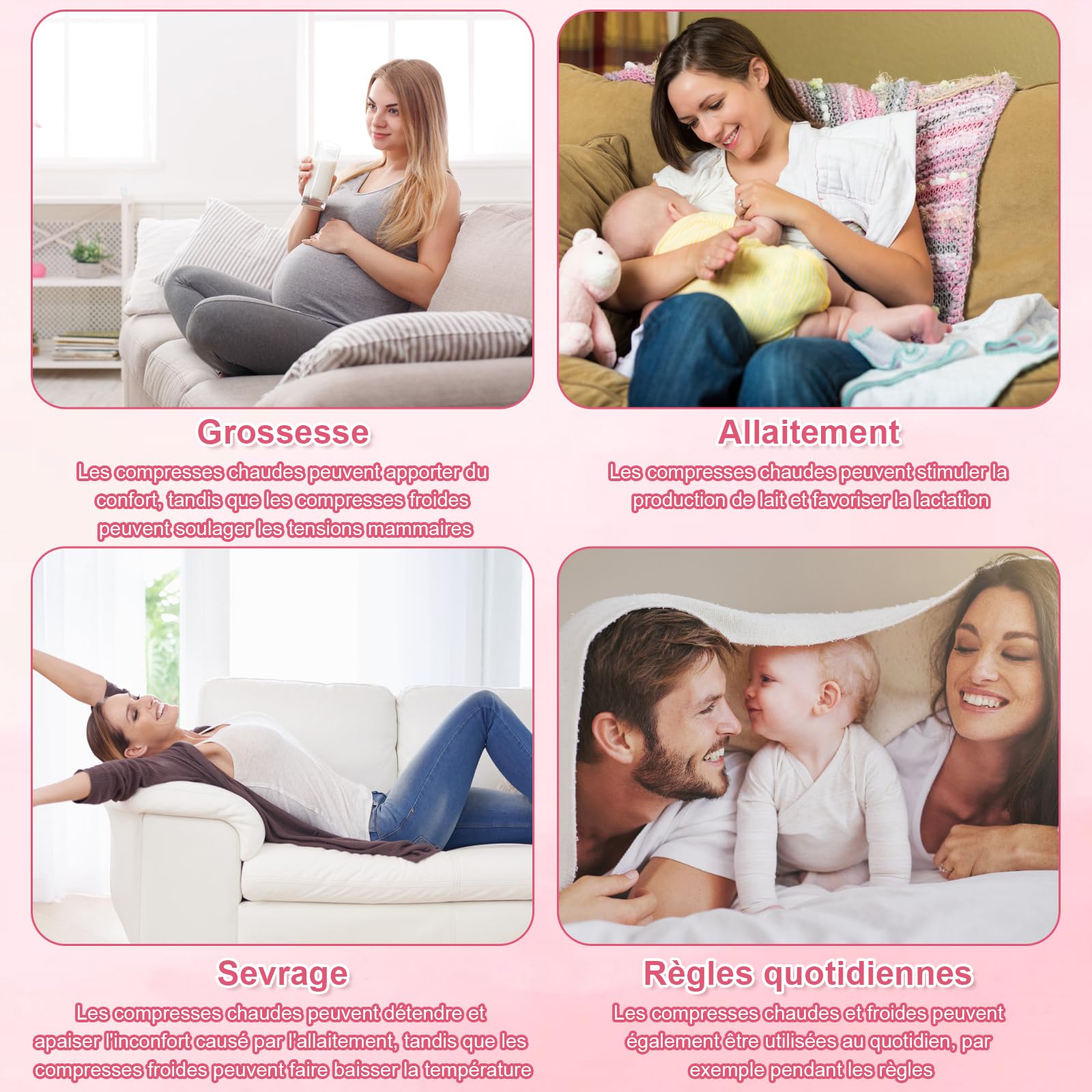 KASURE Coussinets Allaitement 2 PCS + 2 Coussinets Bambou Réutilisables,Gel Chaud/Froid pour Soulager Engorgement & Mammite,Accessoires Maman Lavables, Souples et Écologiques