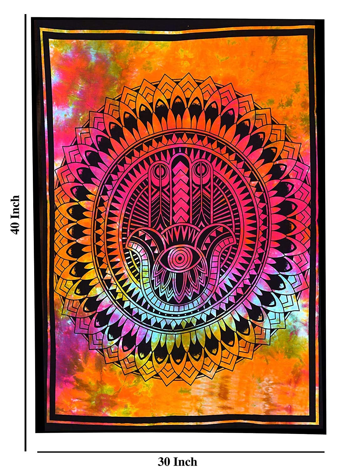Tapiz de mandala teñido a mano con diseño de Fátima, hippie, hippy, para colgar en la pared, tapiz indio bohemio para picnic al aire libre, tapete de yoga (multicolor) por Indian Collectible