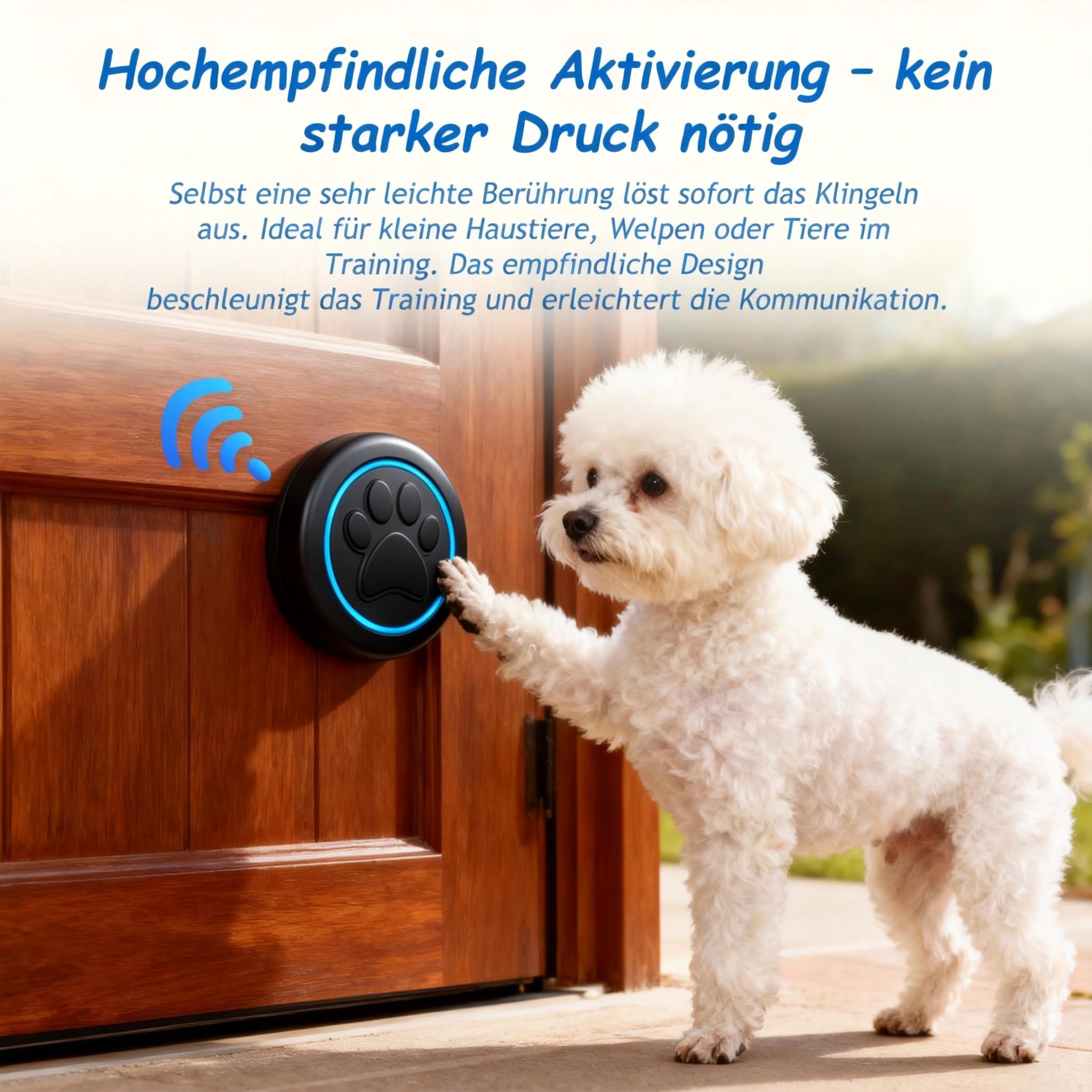 A6 Blk Katzen- & Hundeklingel für Tür – Kabellose Haustier-Türklingel, 300 m Reichweite, 60 Melodien, LED-Signal, Wasserdicht, Buzzer für Hund & Katze (1 Klingeltaster + 1 Empfänger)
