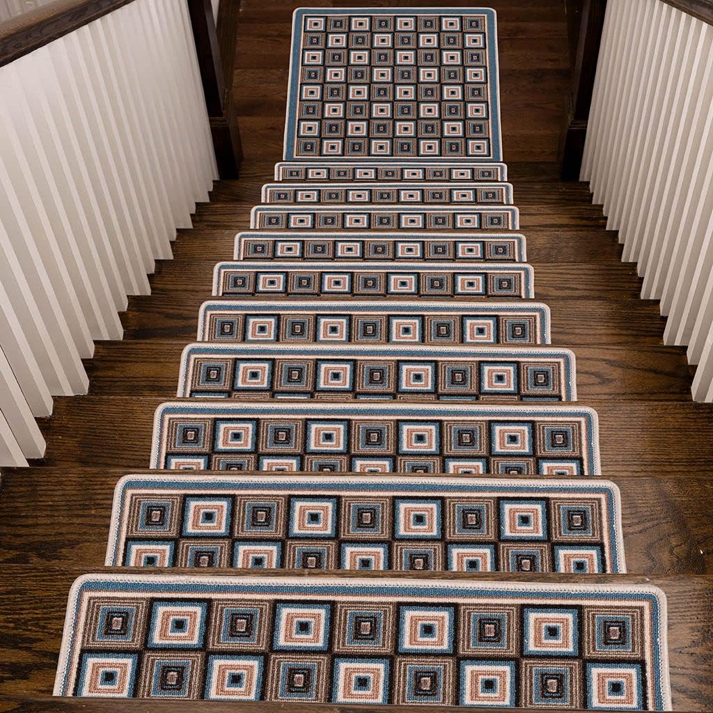 Benissimo, 13+1 Stair Treads Carpet, Landing Slip Resistant Stair Rugs, Modern Printed Design, Soft Runner for Indoor Wooden Step, Set of 13 (9"x32") + 1 (31"x31"), Tile Benissimo, 13+1 Stair Treads Carpet, Landing Slip Resistant Stair Rugs, Modern Printed Design, Soft Runner for Indoor Wooden Step, Set of 13 (9"x32") + 1 (31"x31"), Tile