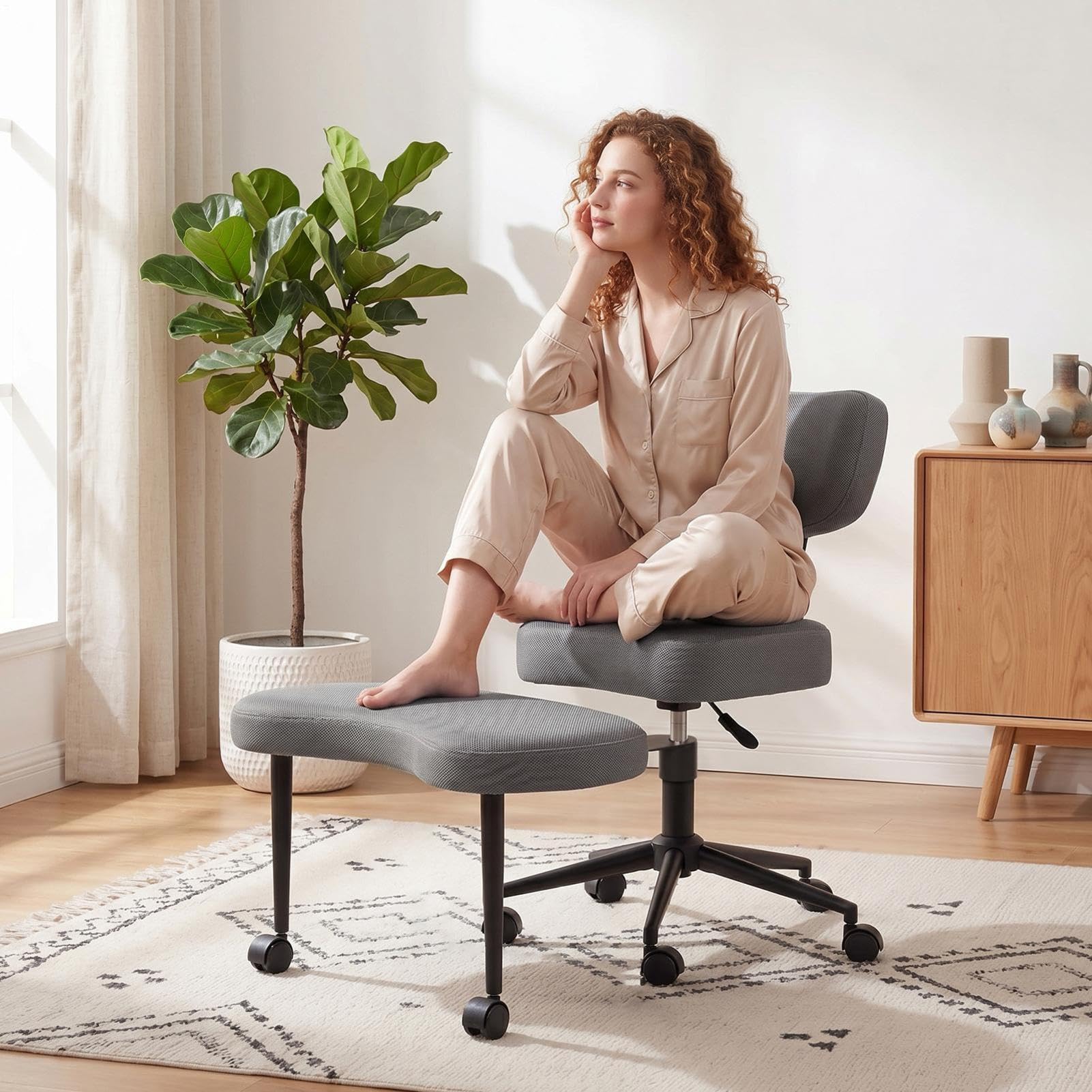 Generisch Kreuzbein-Bürostuhl Mit Rollen Adhs-Schreibtischstuhl Für Erwachsene Meditationsstuhl Höhenverstellbar Yoga-Bürostuhl Breiter Criss Cross Stuhl Mit Lendenwirbelstütze Kniestuhl