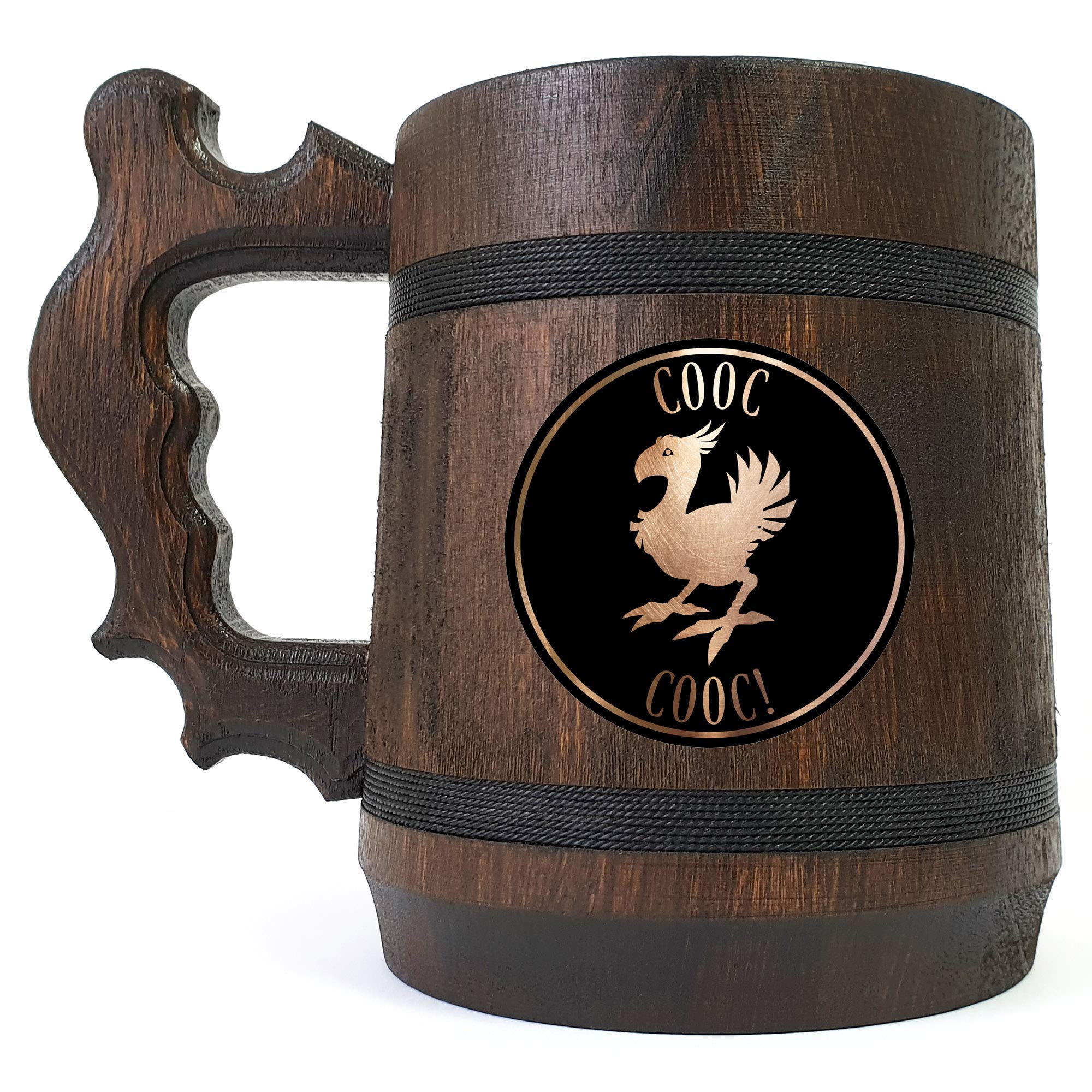 FF Chocobo Beer Stein, FF Wooden Beer Mug, Personalized Engraved Beer Mug