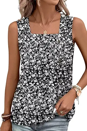 KISSMODA Womens Boho Tops for Summer Sleeveless Tanks Loose Fit Casual Blouse Daily Shirts for Leggings (S-3XL)
