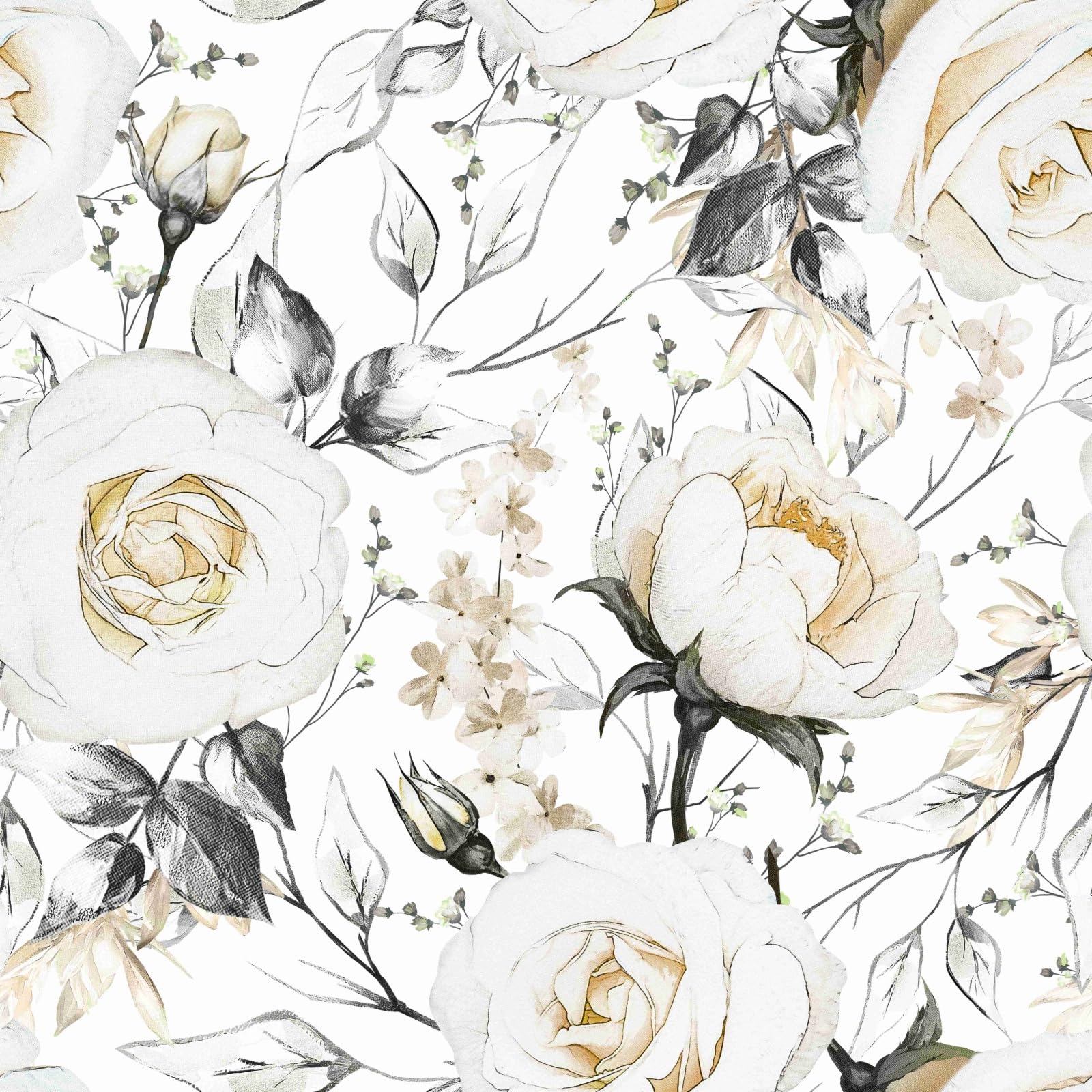 Papel pintado vintage de rosas blancas autoadhesivo y lavable de 44,5x600 cm 1