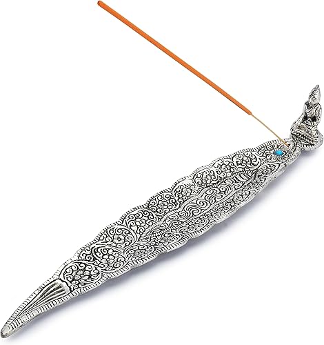 Ajuny Quemador de incienso de aluminio con colector de cenizas, acabado plateado, estilo tibetano, soporte de incienso de 12.1 in, ideal para disponible en Yaxa Peru