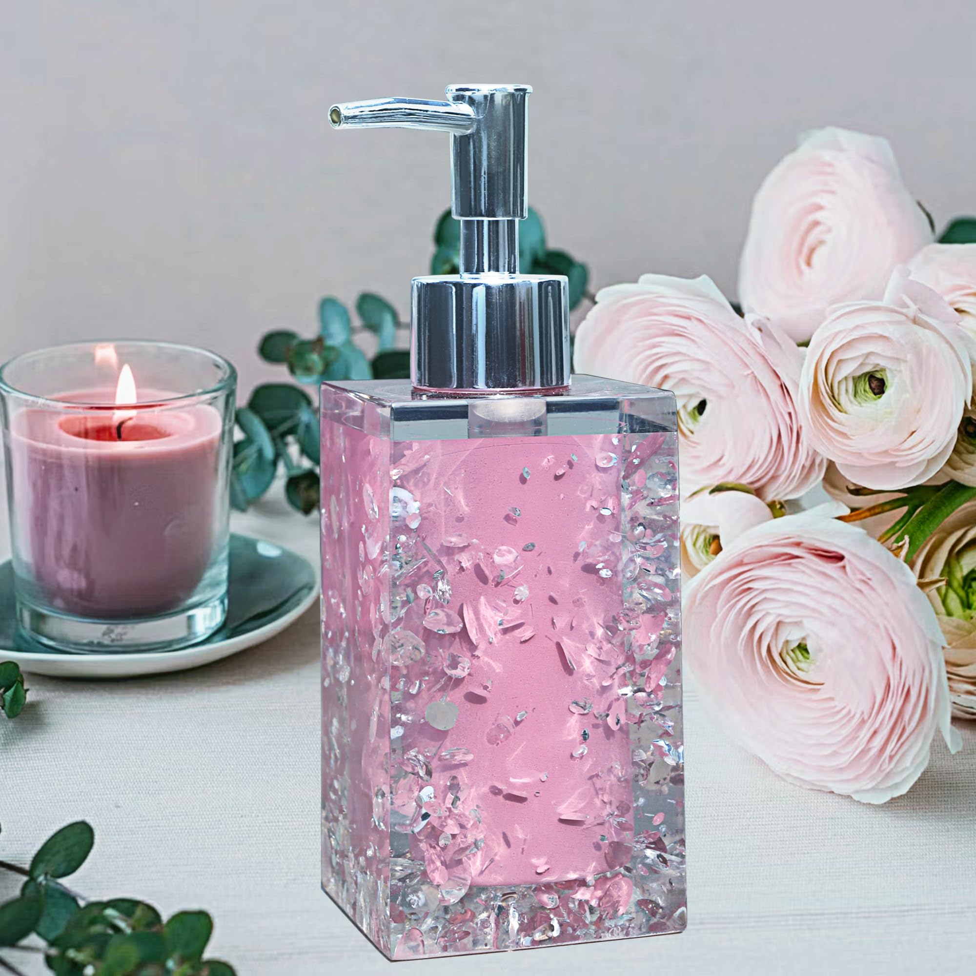 Dispensador de jabón de resina para encimeras de cocina o baño, color rosa