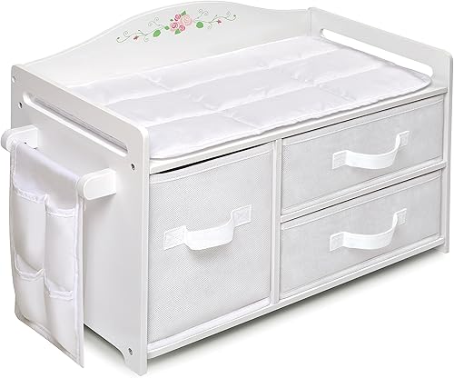 Estación de cuidado de muñecas con tres cestas, organizador de bolsillo y kit de personalización gratuito, rosa blanca