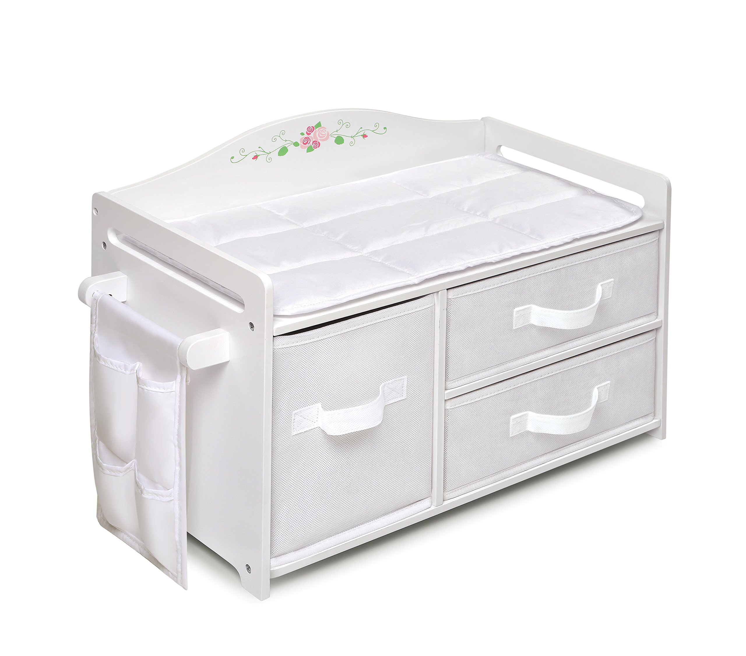 Doll Care Station with Three Baskets and Pocket Organizer for 18 to 20-Inch Dolls – Elegant Playset with Storage and Accessories – Perfect for Imaginative Play - White Rose