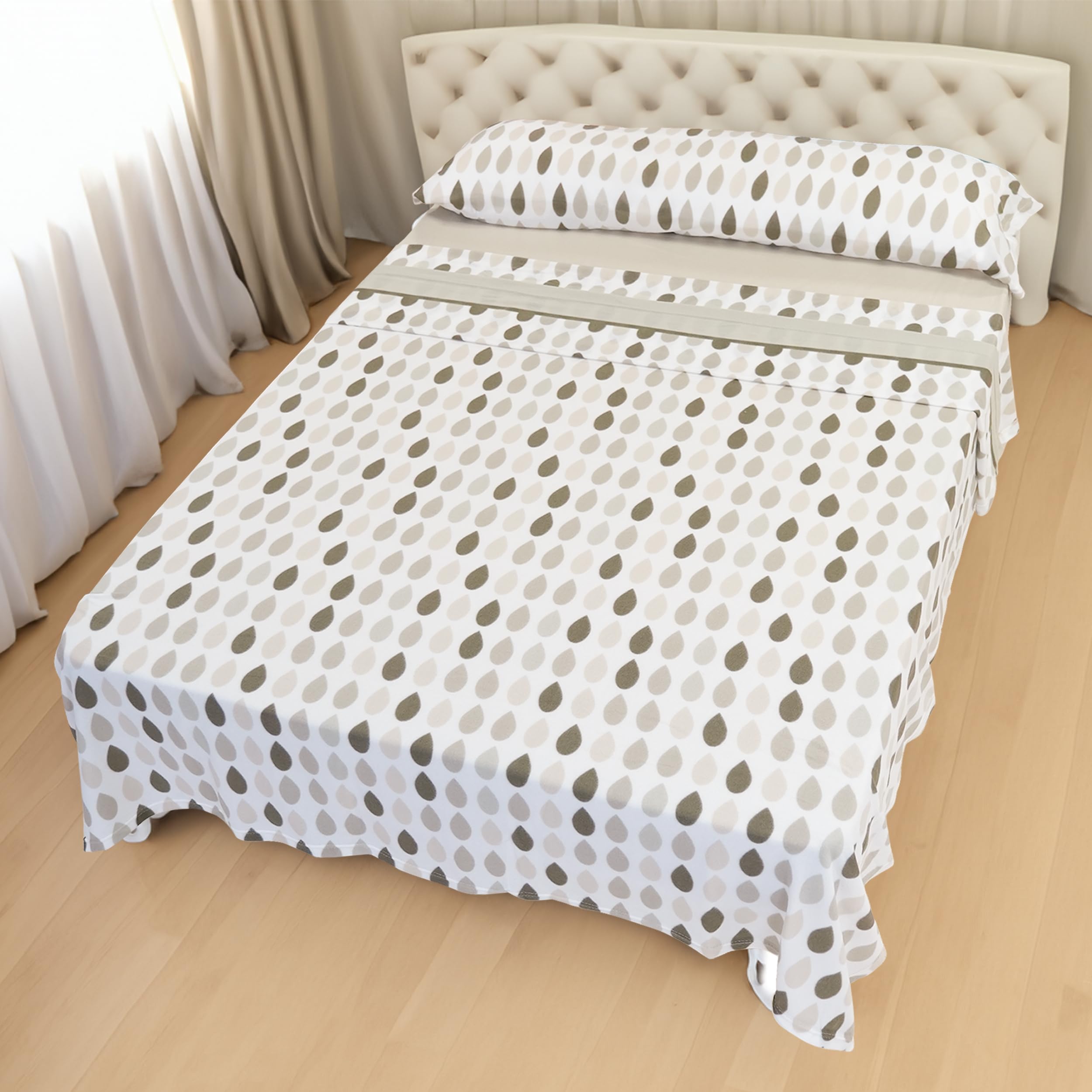 Etrexonline Juego de Sábanas Térmicas Pirineo 3 Piezas para Cama de 150 – Sábanas de Invierno Tejido Polar, Incluye Sábana Bajera Ajustable, Encimera y Funda de Almohada - Gota Marrón