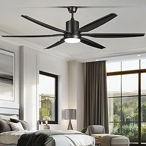DWVO Ceiling Fans with Lights 65in, Smart Large Black Ceiling Fan with App & Remote Control, 3CCT Lighting,6-Speed Reversible Quiet DC Motor, 8 Blades, for Living Room Bedroom