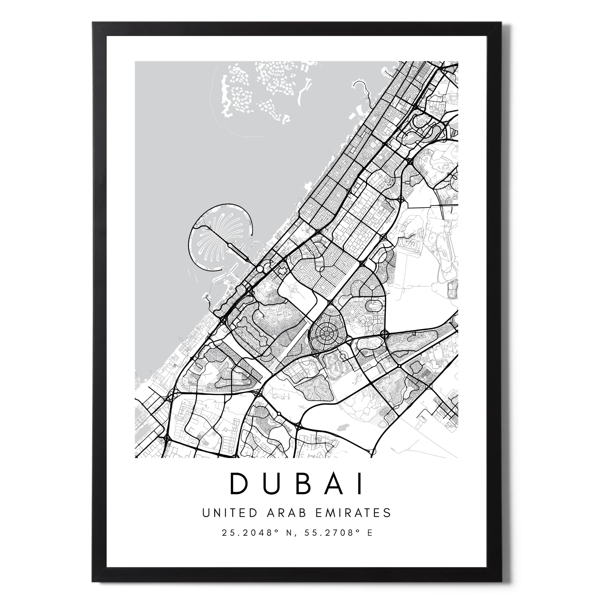 State Media Vision Dubai World City Map Poster Individual Set - Minimalist Bedroom or Living Room Print - Black and White Dubai Wall Art (Dubai, A3 Print Only)