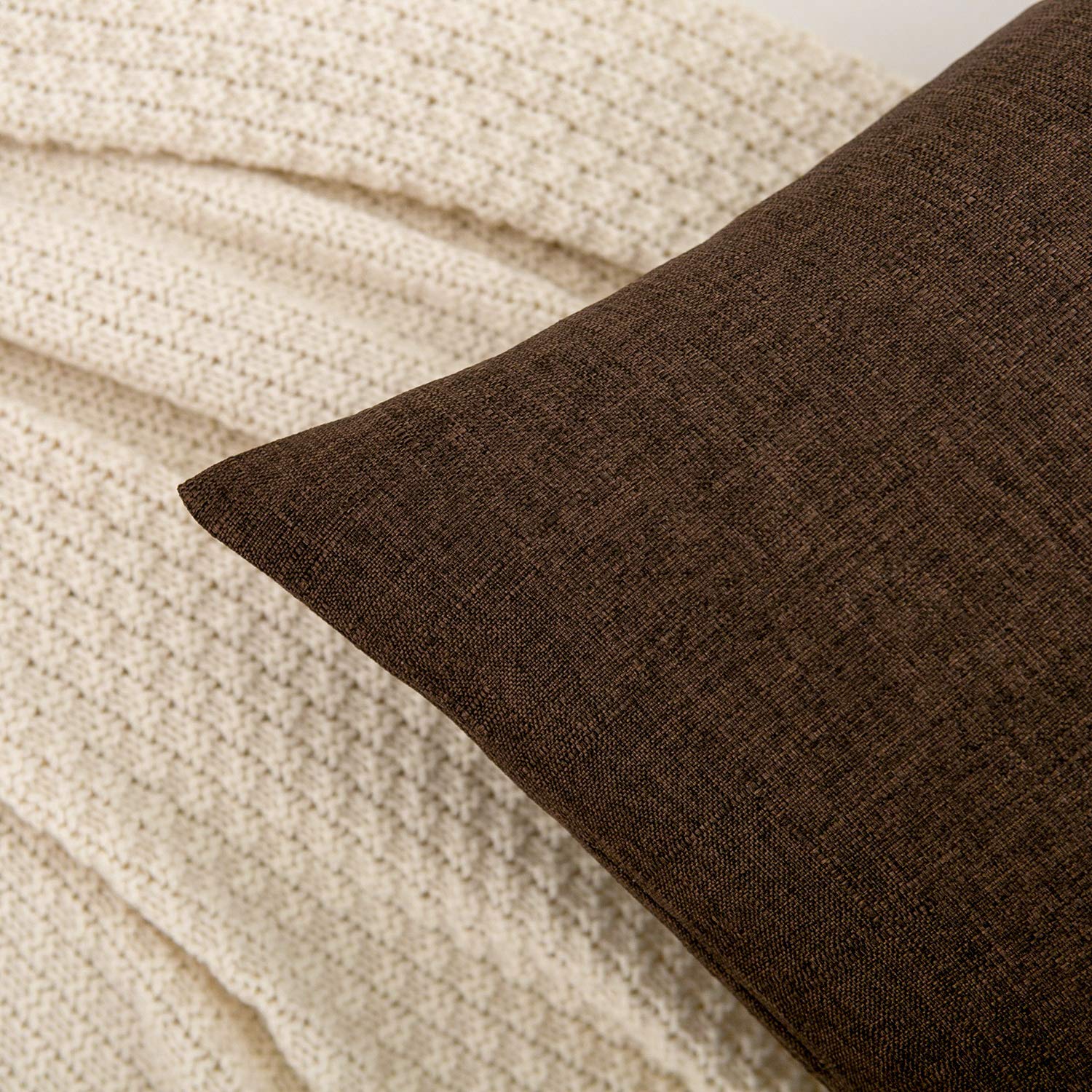 RainRoad Linen Decorative Throw Pillow Covers Cushion Cover Pillow Case for Sofa Couch Bed Chair, Soft Square Dark Brown Throw Pillows 18x18 Inch,Set of 2