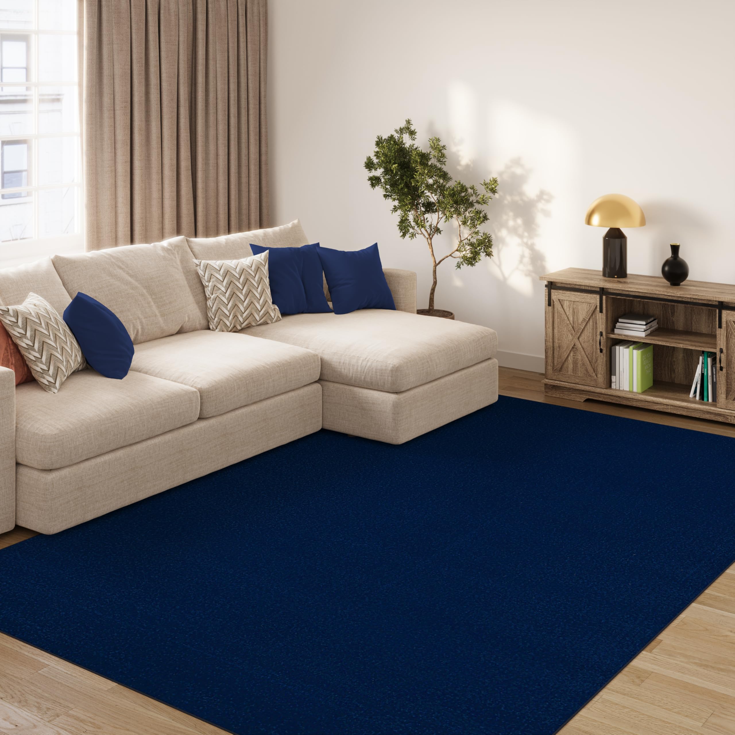TAPISO Mono Tapis Poils Ras Design Moderne Bleu Marine Motif Uni Tapis Salon Chambre Adulte Salle à Manger Cuisine Résistant Doux Fin Oeko-TEX 160 x 220 cm