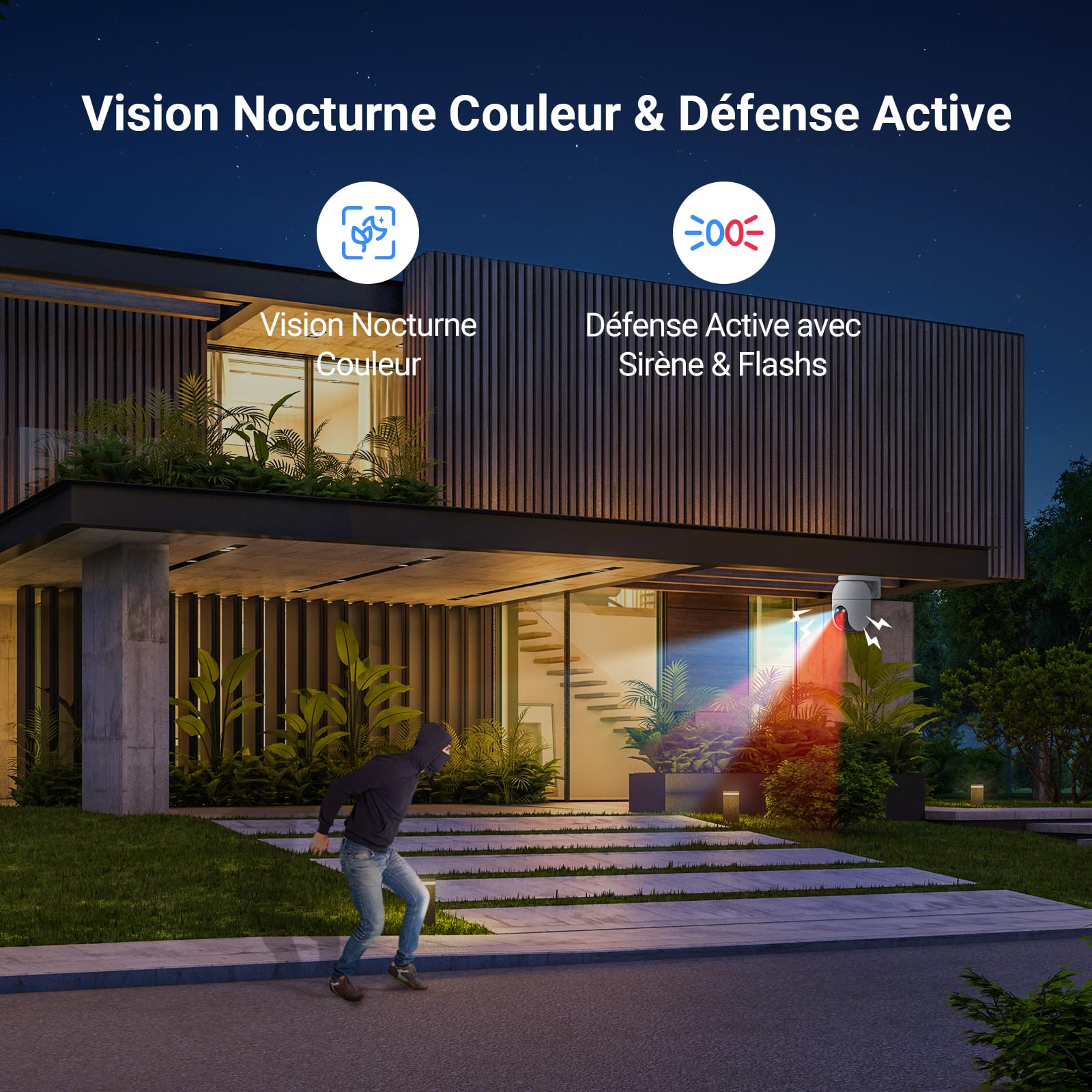EZVIZ C8c 5MP 2PK Caméra Surveillance WiFi Extérieure 3K 360° Suivi Auto-Zoom Détection IA Humaine Véhicule Vision Nocturne Couleur Double Bande 2.4/5GHz WiFi 6