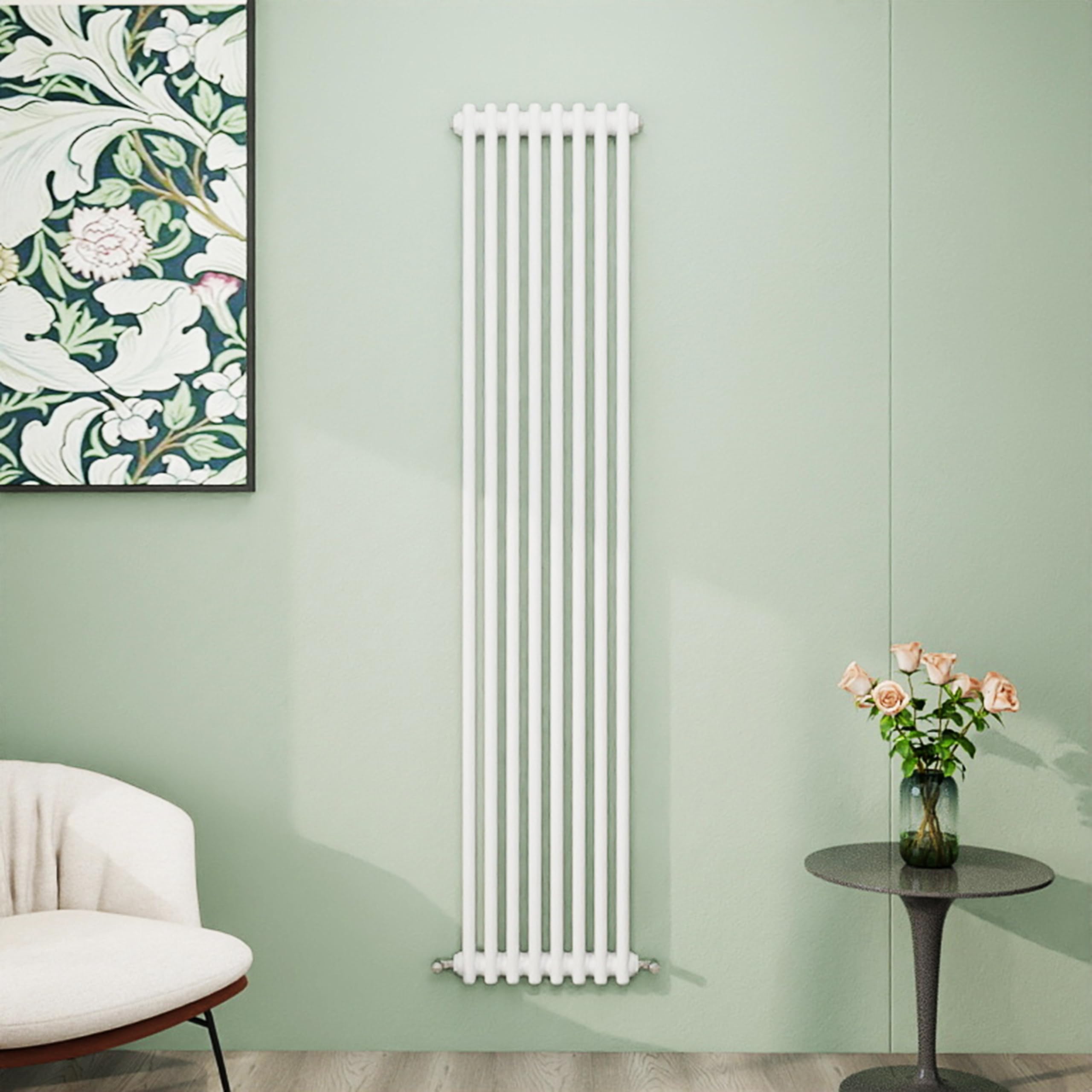 Simple Bathroom Column Radiators White 1800×380mm Vertical Double Traditional Cast Iron Style Interior Designer Radiator