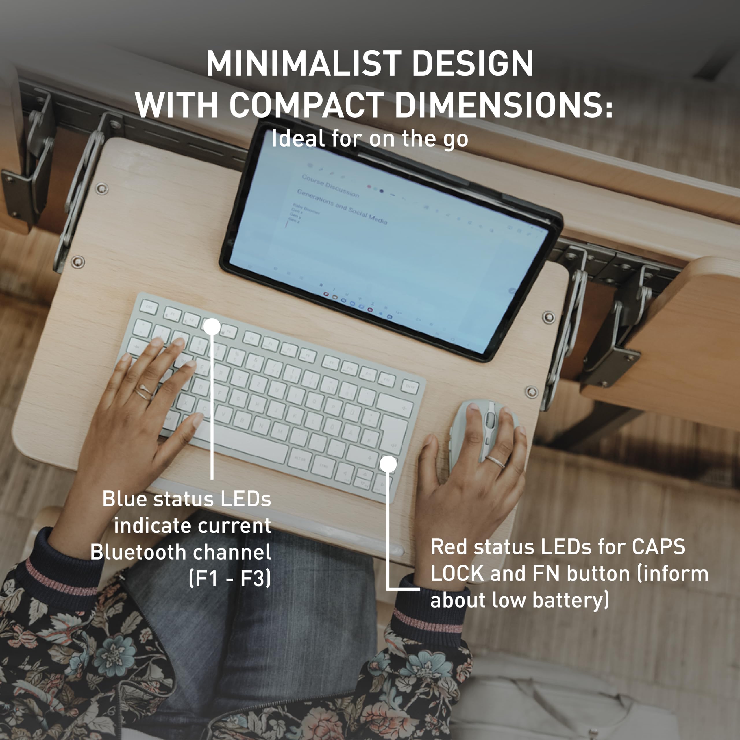 CHERRY KW 7100 MINI BT, compact multi-apparaat toetsenbord met drie Bluetooth-kanalen, Duitse lay-out (QWERTZ), plat design, inclusief draagtas, melkwit