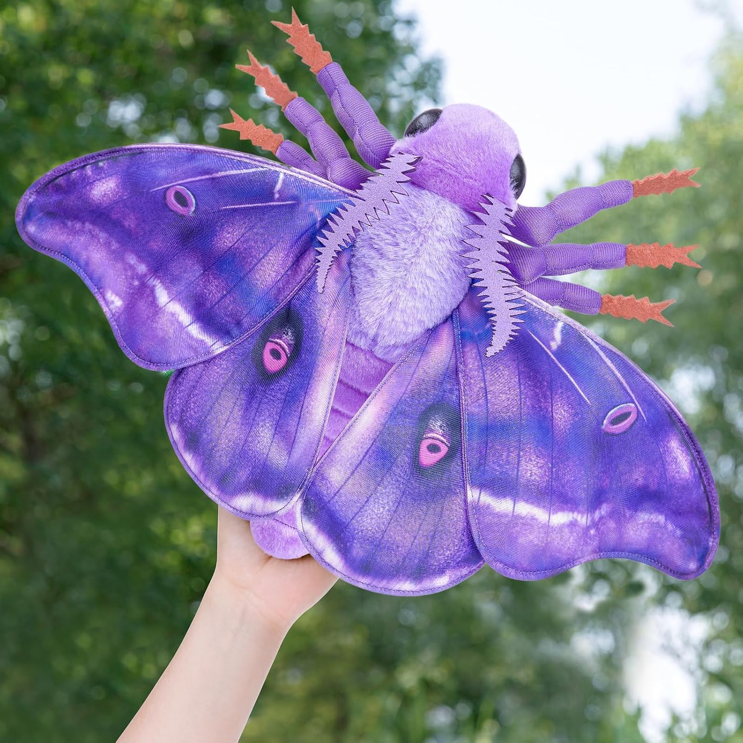 Moth Stuffed Animals Toy, Lifelike Purple Moths Plush 26in, Realistic Soft Big Wing Plushies Figure Gift Collection for Kids