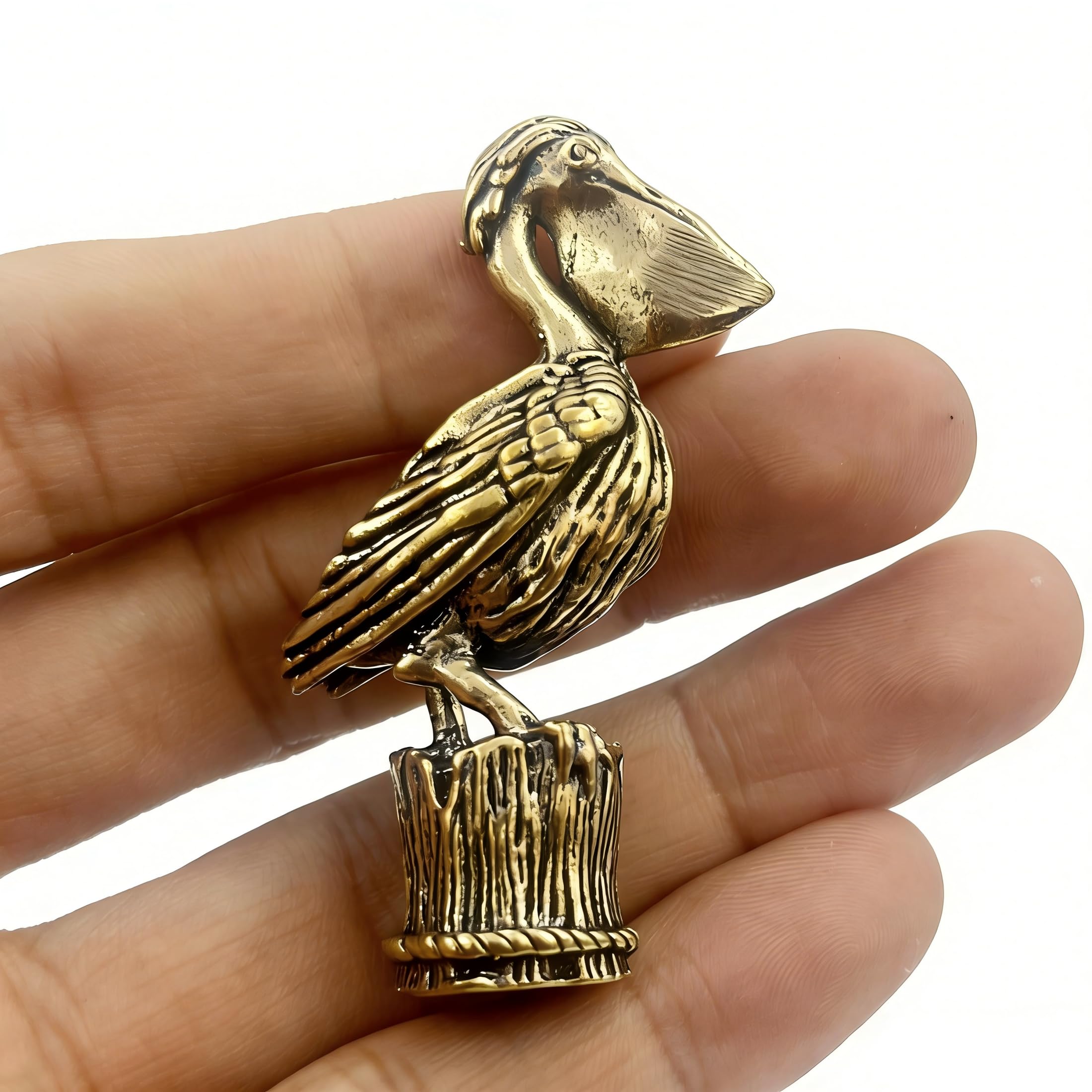 Solid Brass Pelican Figurine, Small Metal Bird Statue for Desk Shelf Decor, Coastal Nautical Home Accent, Mini Animal Sculpture Gift