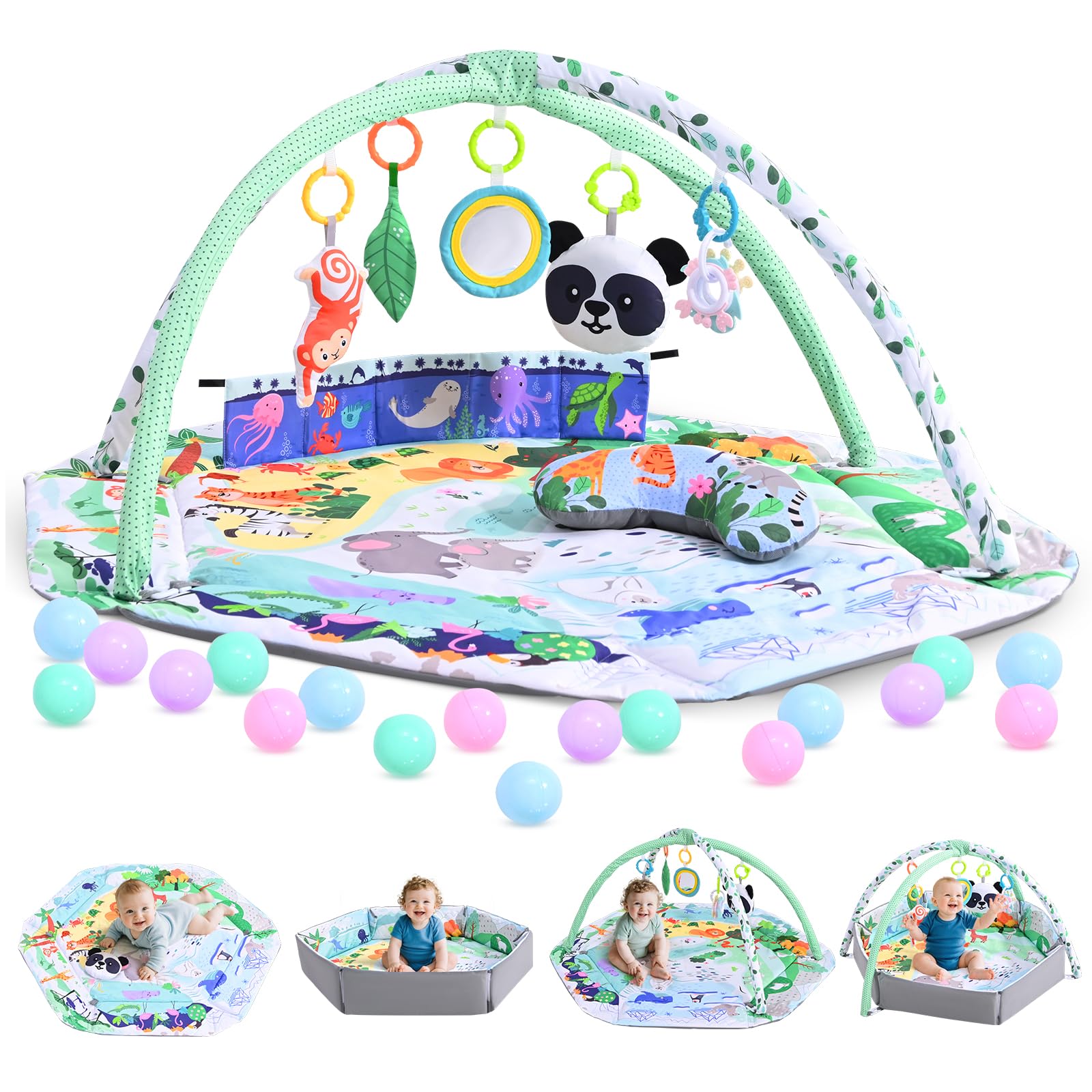 8-in-1 Faltbare Spielbogen Baby Spieldecke Mit Entwicklungszonen,Interaktive Sensorik Spielzeug Multifunktionsspielbogen,Krabbeldecke für Baby zur Motorik&Sinnesförderung, Babyspielzeug 0-18 Monate