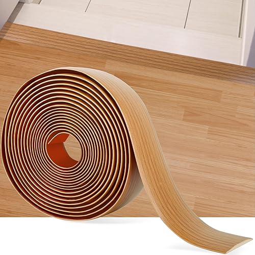 Tira de transición de suelo de 20 pies, autoadhesiva, cubierta de vinilo, tira de transición divisora plana, diseño de grano de madera para huecos