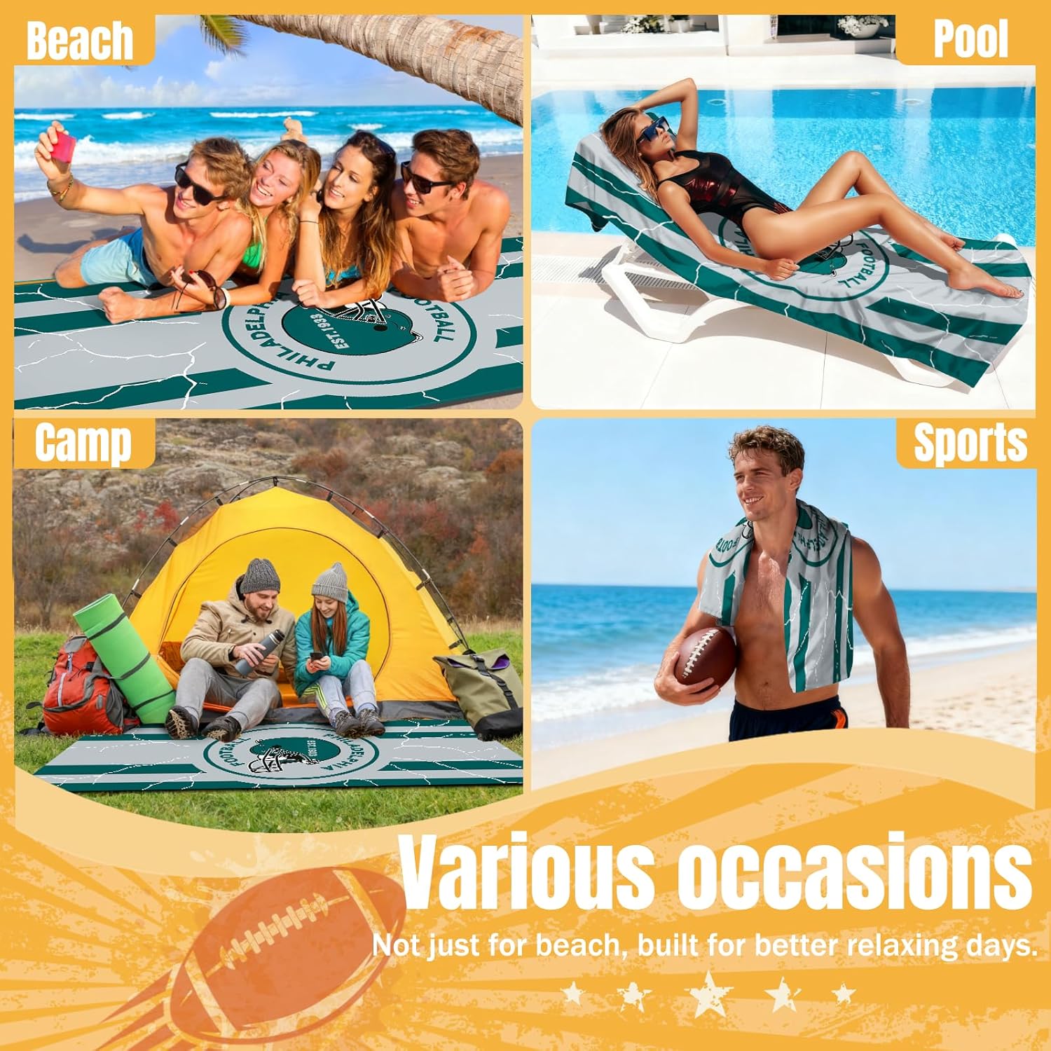 Football Fan Thin Lightweight Microfiber Beach Towel Themed Large Sand Free Oversized Portable Towels Men Women Gear Eagles Team Boyfriend Father Birthday Valentines Anniversary Gag Cool Nice Gift - Image 6