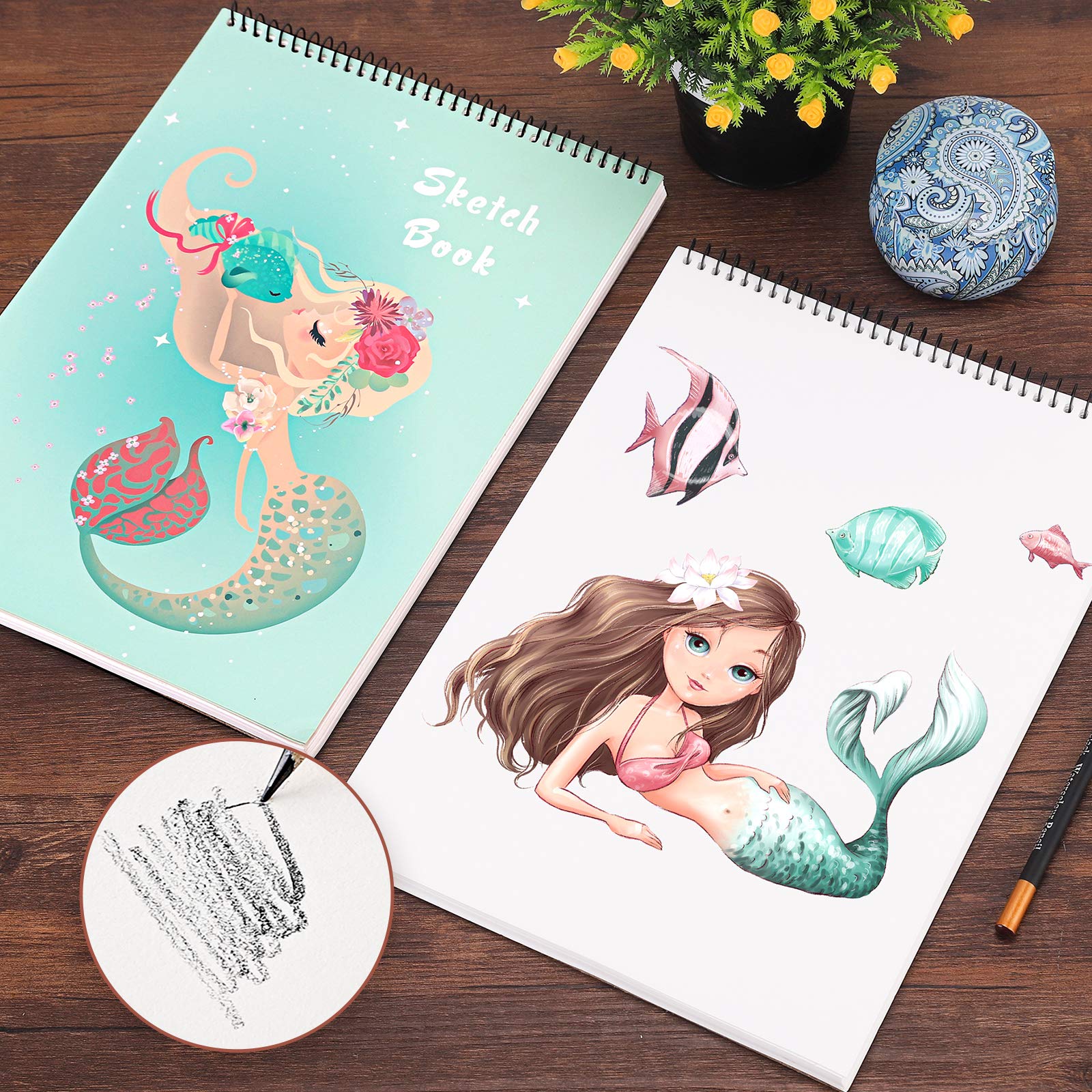 Sketch Book, 100 Pages (50 Sheets), Spiral Bound Artist Sketch Pad, Acid Free Drawing Paper for Drawing, Painting, Sketching or Doodling, Mermaid Cover for Girls - Image 5