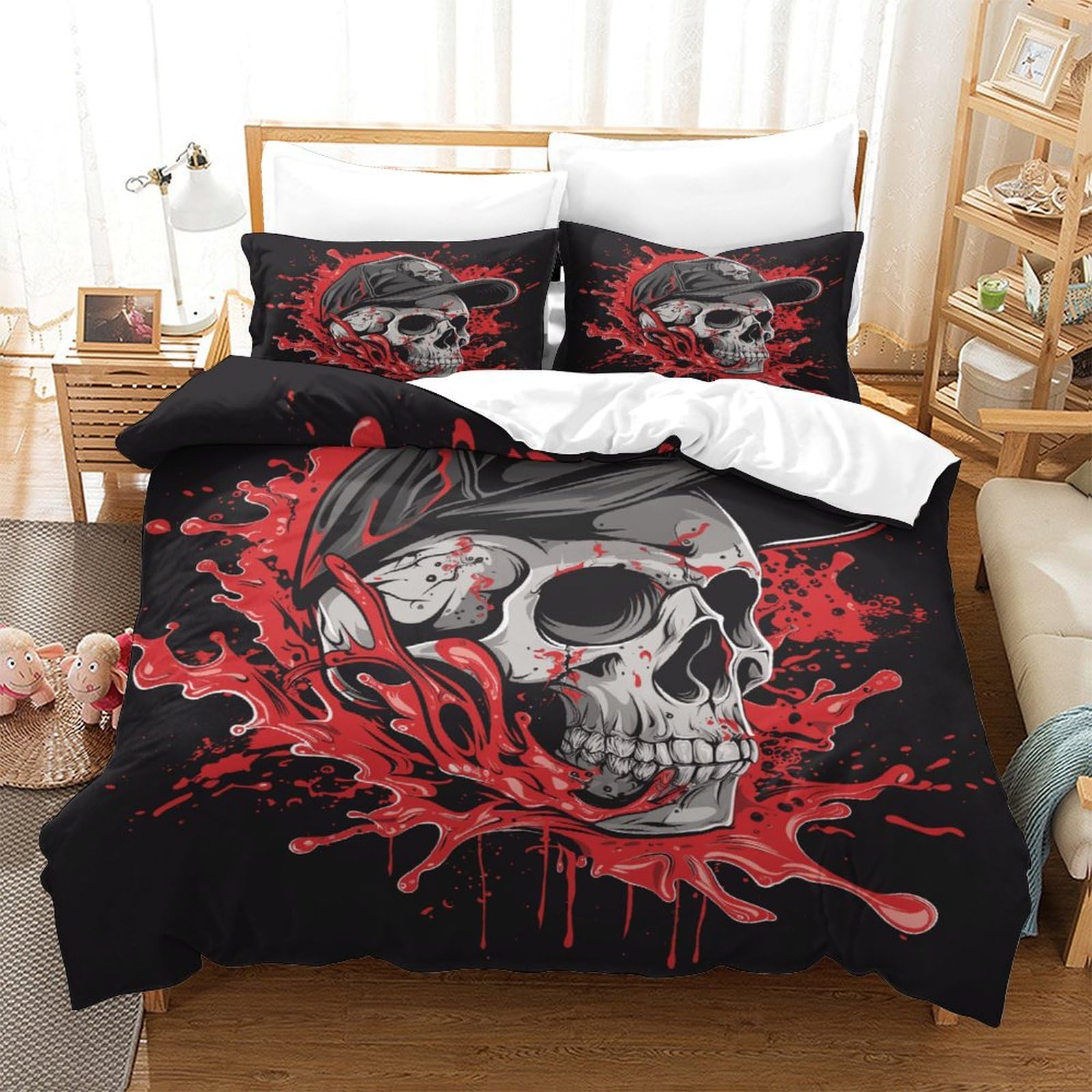 P1s9u7w5y Ghost Splash 3D Printed Graffiti Skull Duvet Cover Set 3Pcs Microfiber Trendy Skull Bedding Set King（220X240cm）